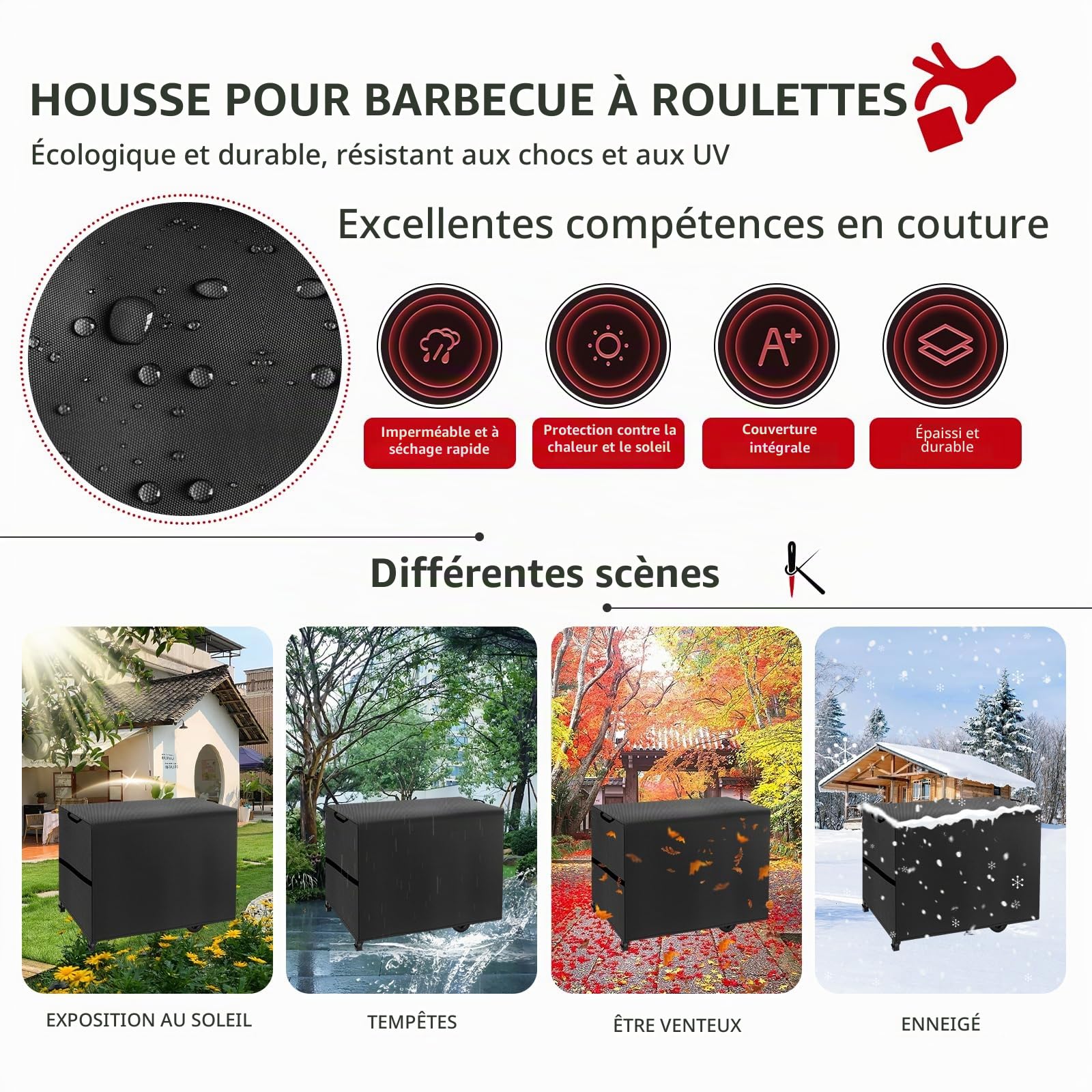 Housse Protection Chariot Plancha Imperméables,Dimension 100x60x90cm,Bache pour Chariot Plancha Coupe Vent,Couverture Chariot Plancha avec Cordon et Poignée,Tissu Oxford 420D (100 * 60 * 90cm,Noir)