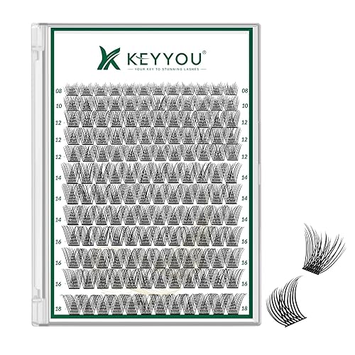 Miniatura 83 de Kit de racimos de pestañas KEYYOU Natural Wispy Kit de extensión de pestañas DIY 144 piezas Extensiones de pestañas en racimo con cepillo de rímel