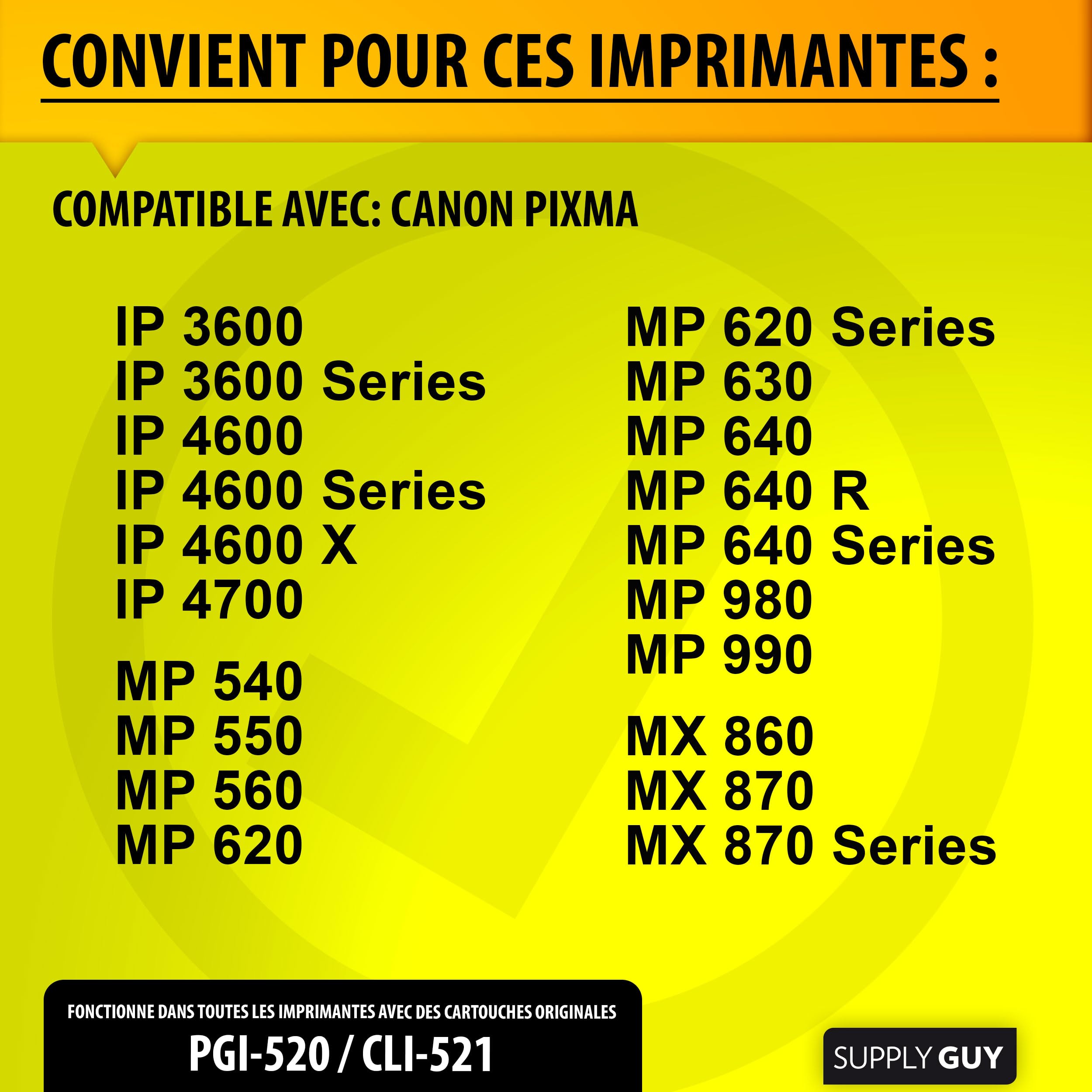 Lot De 5 Cartouches D'encre Compatibles Pour Imprimante Canon MP640 - PGI520 / PGI521 - Avec Puces