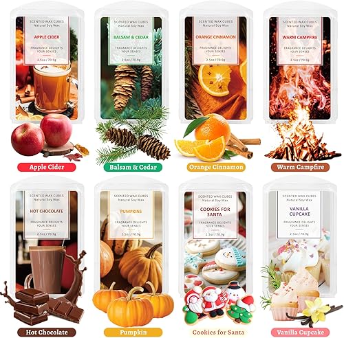 Miniatura 2 de SCENTORINI Cera perfumada derretida, cubos de cera, cera de soja perfumada, 8 x 2.5 onzas, 8 aromas de invierno de clementina de invierno, bálsamo y