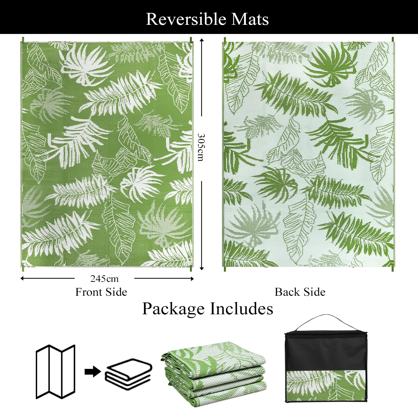 Tapis Exterieur Resistant Pluie Terrasse, Réversible Résistant aux UV Tapis Extérieur Terrasse, Plastique Léger Tapis Balcon pour Jardin, Camping, Pique-Nique, Plage, 245 X 305 cm