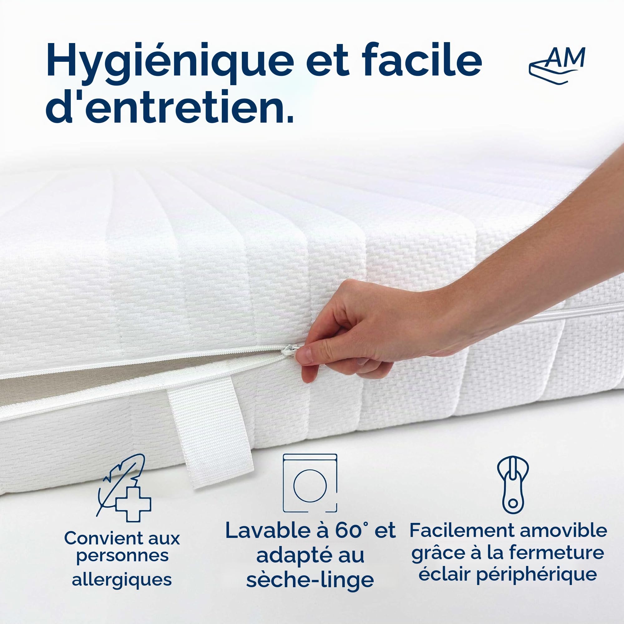 AM Qualitätsmatratzen - Housse de Matelas 140x190 Polyester - Protège Matelas avec Fermeture éclair - Amovible et Lavable - Housse Matelas 140 x 190 epaisseur 18 cm - Housse Matelas intégrale por lit