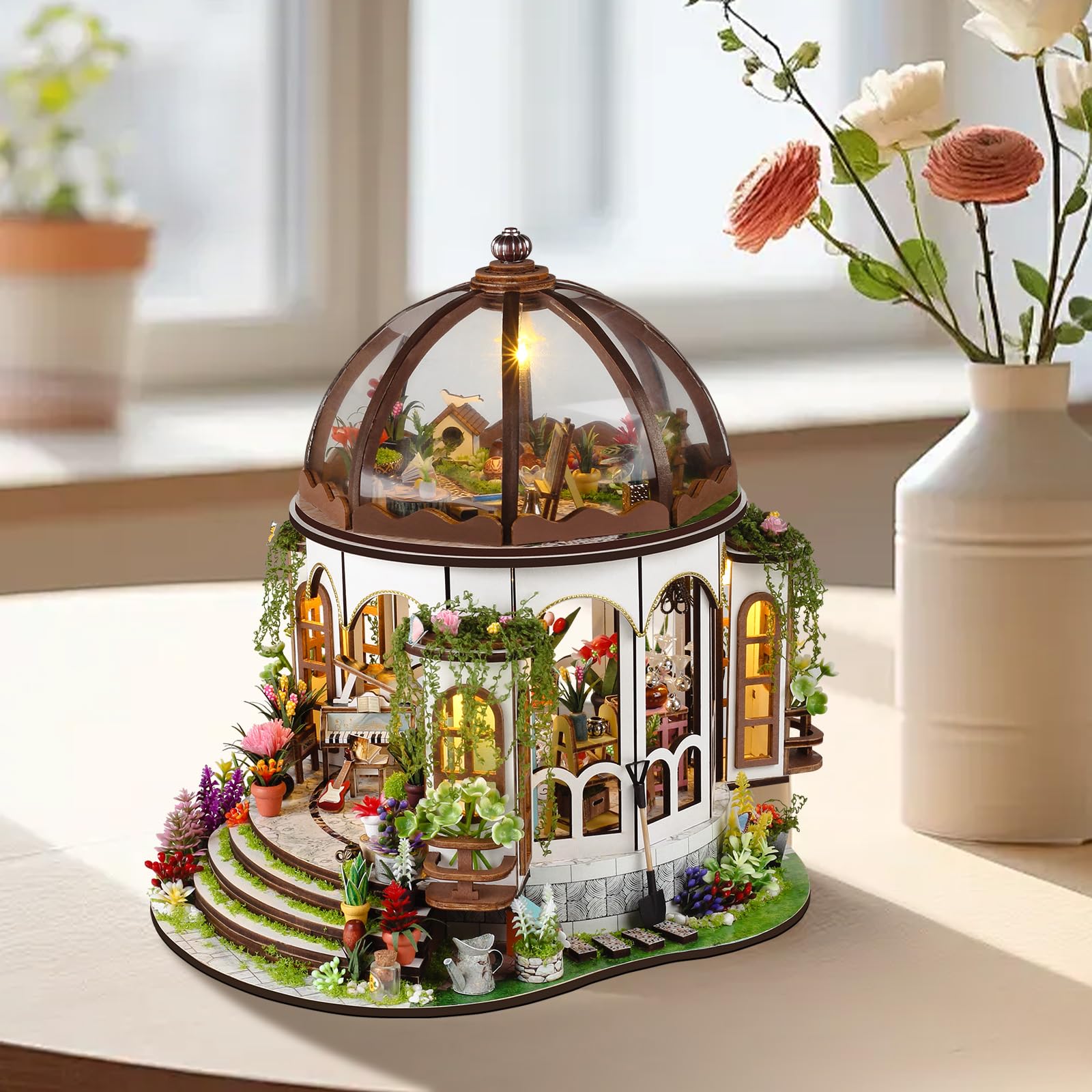 Miniaturowy dom, domek dla lalek, zestaw modelarski, drewniane puzzle dla dorosłych i młodzieży, idealne urodziny, zamek domek z kwiatami
