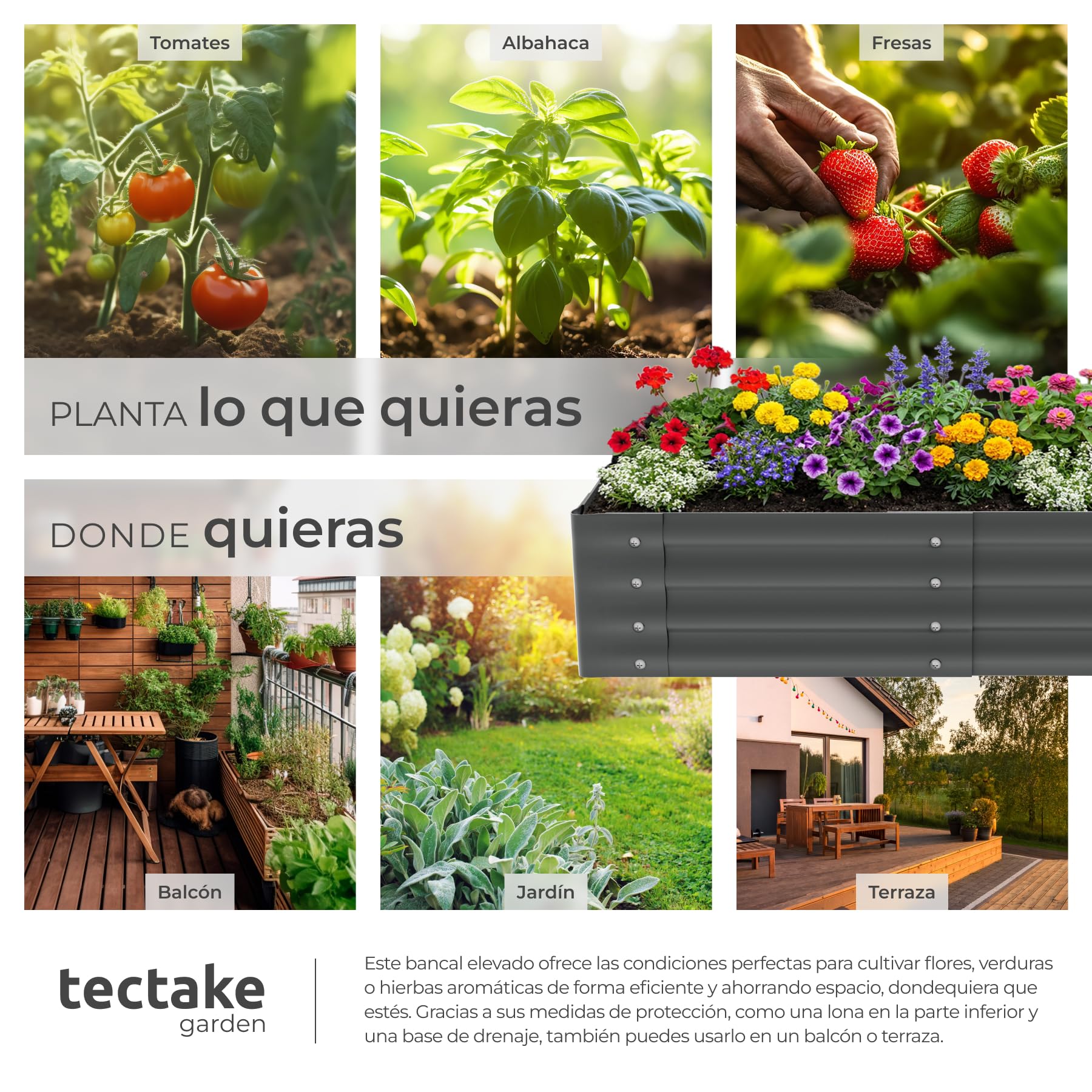 tectake® Bancal Elevado de 200L, para Huerto Urbano, Jardineras Exterior Grandes, Maceteros Grandes Exterior, Jardin, Macetero Grande, con Guantes, Suelo Abierto, Malla Metalica - 120 x 60 x 30 cm