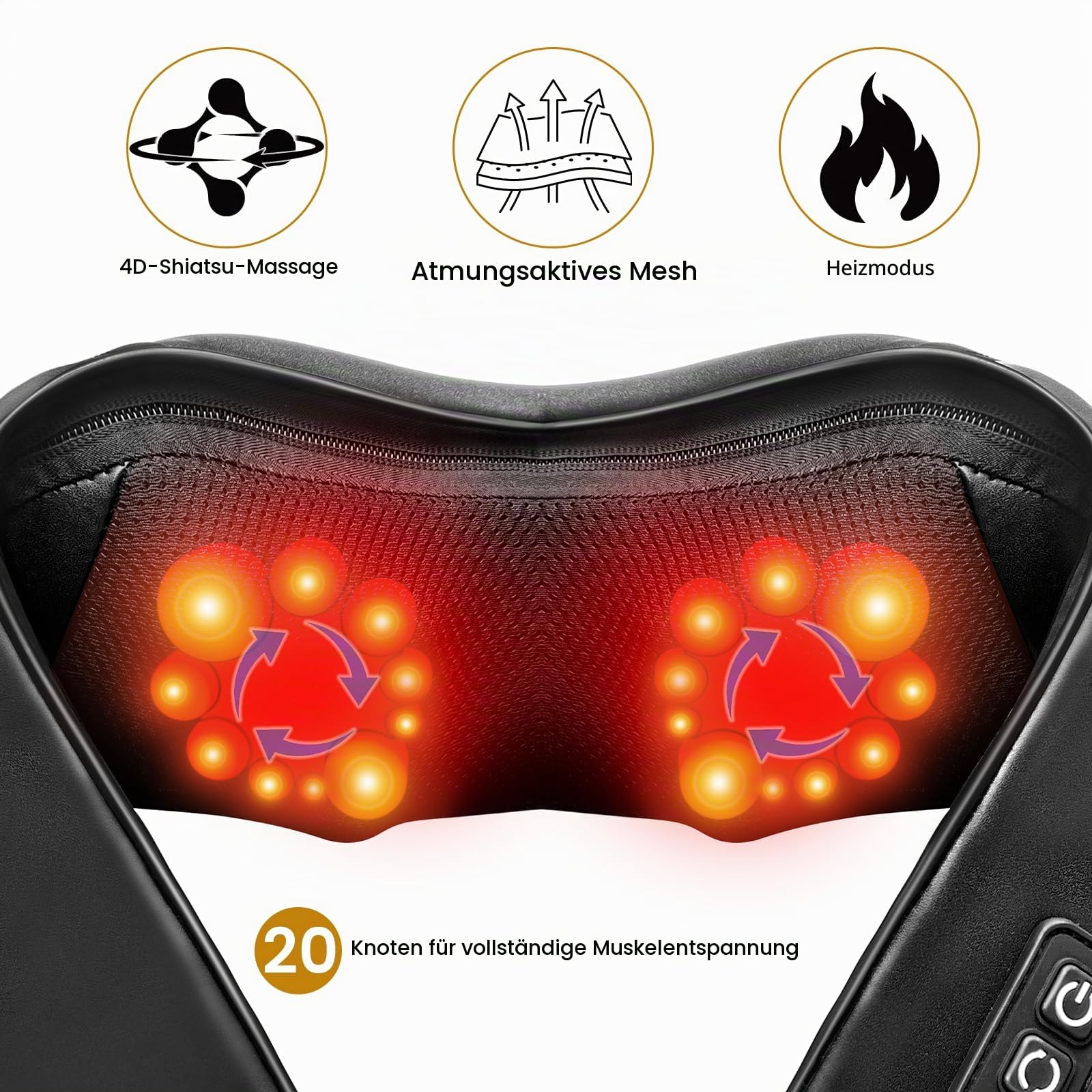 TISSCARE Shiatsu Nackenmassagegerät mit Wärme – Elektrisches Massagegerät für Schulter, Rücken, Beine & Füße – Tiefe Gewebemassage zur Entspannung – Geschenk für Eltern & Partner