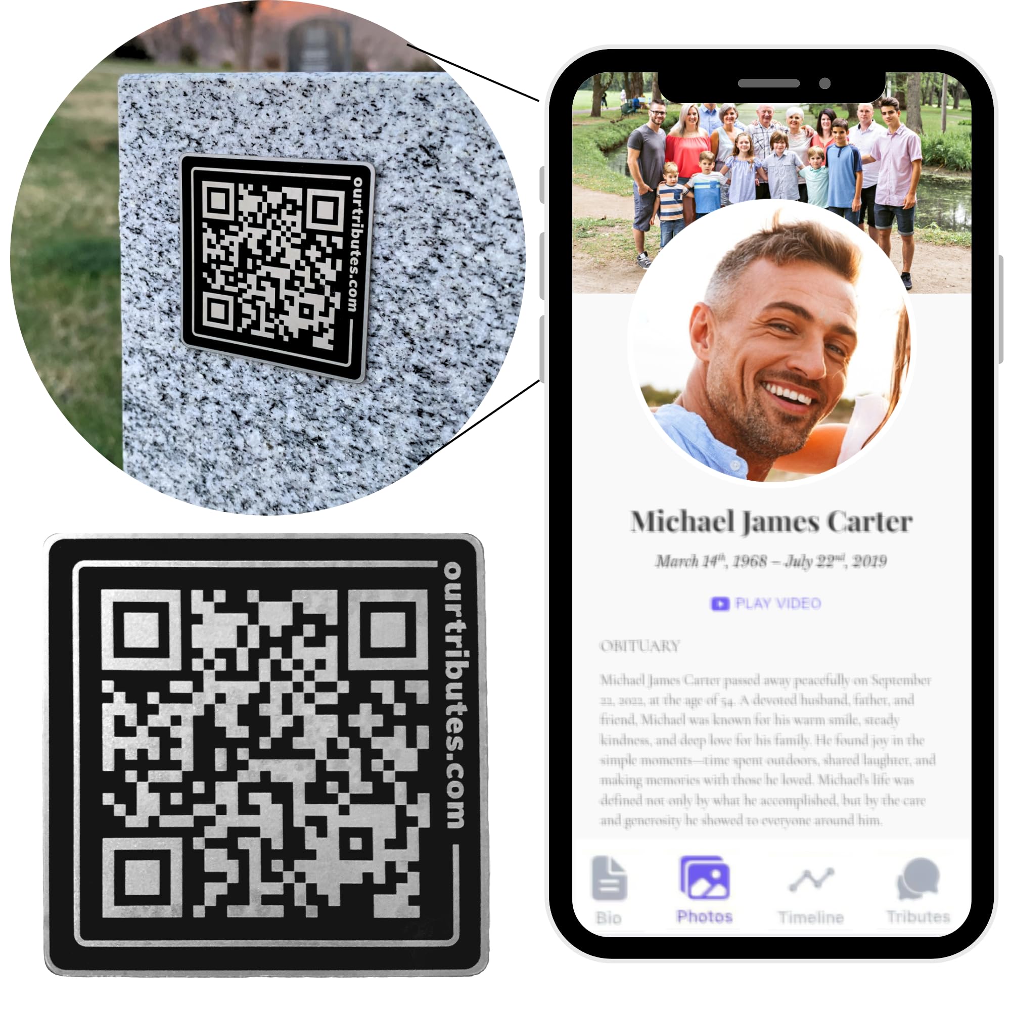 Stainless Steel QR Memorial Plaque for Headstones — 100-Year Outdoor Plaque Durability + Guaranteed 50-Year Online Memorial Page Hosting
