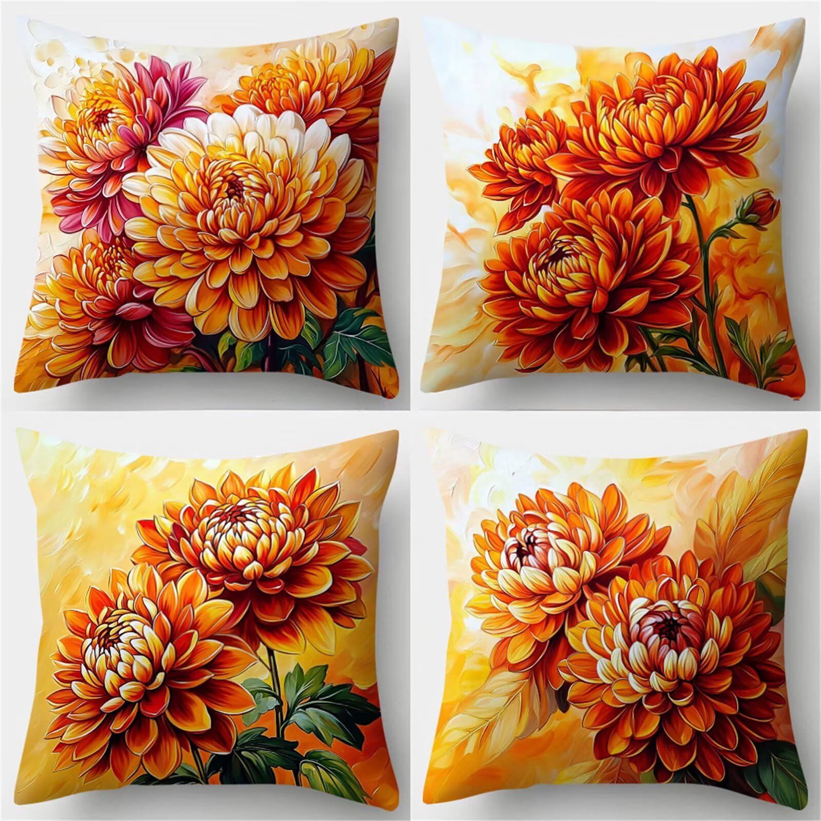 Fodere per Cuscini 45x45 cm Set di 4 Federe Cuscini Divano Fiori D'Arancio Lavabile Lino Tessuto Quadrato Federa per Divano Camera da Letto Auto Sedia Casa Decoro