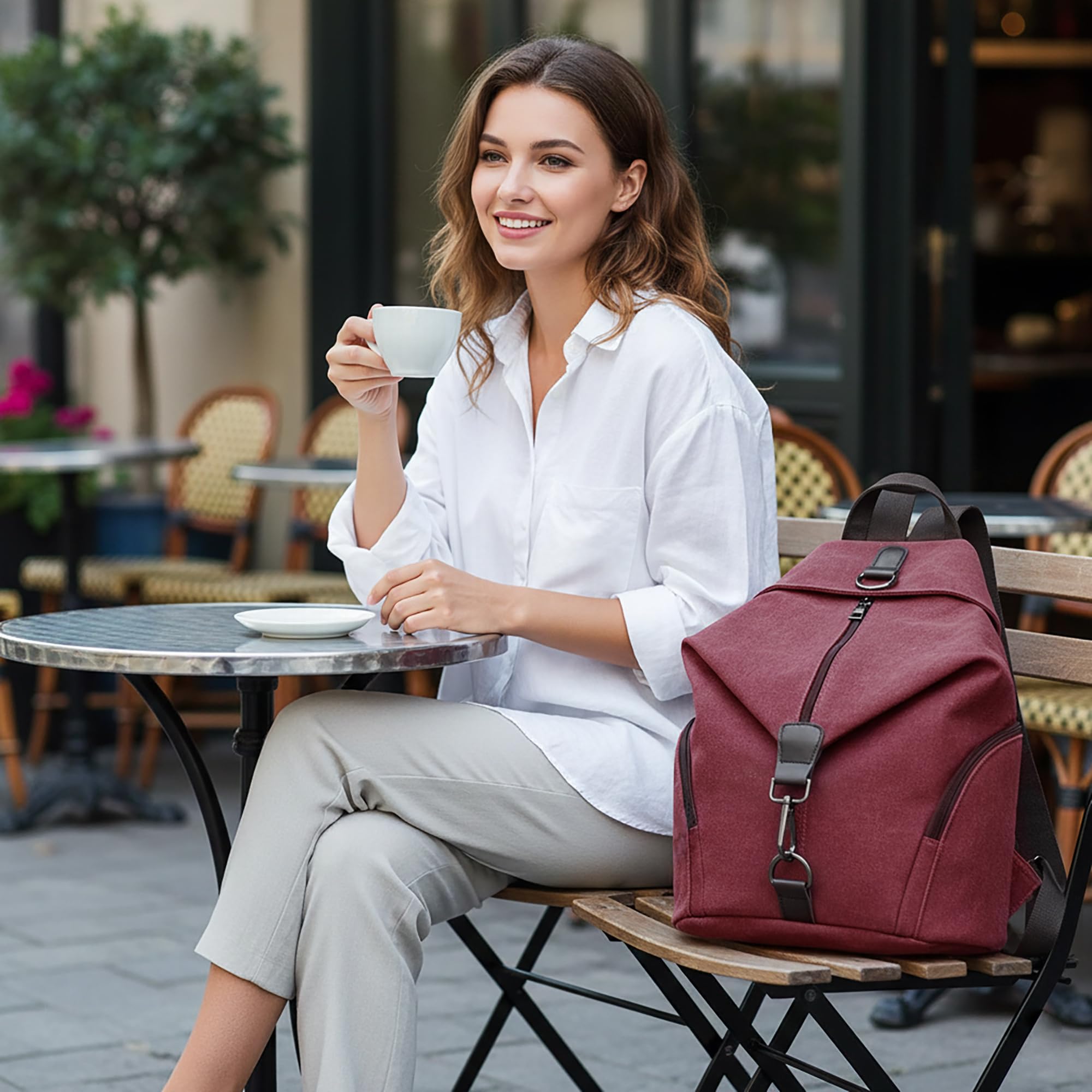 Moda Donna Zaino in Tela Zainetto Borse a Spalla Borsa da Viaggio in Casual Zaino Antifurto Grande Capacità Borsa da Scuola Rosso