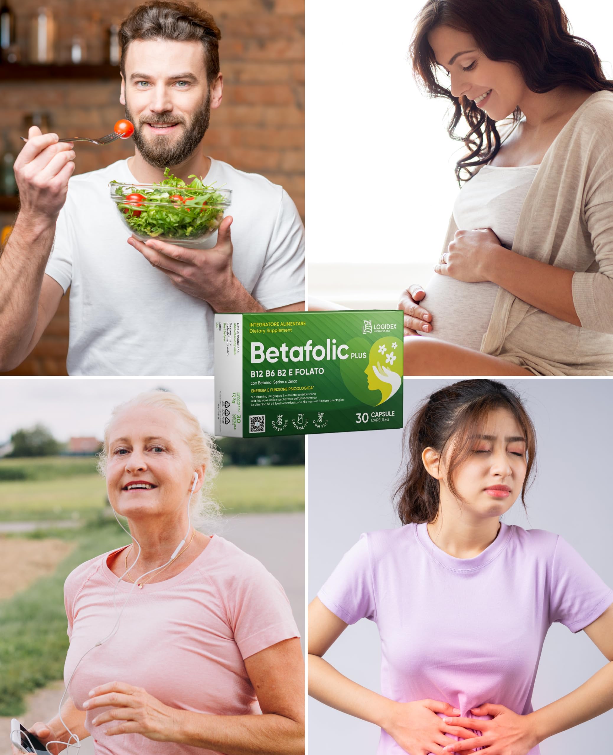 Betafolic Plus - Integratore Energia Fisica e Mentale Vitamina B12, B6 e B2 per Stanchezza e Sistema Nervoso con B-Complex e Acido Folico – 30 Compresse – Made in Italy Logidex