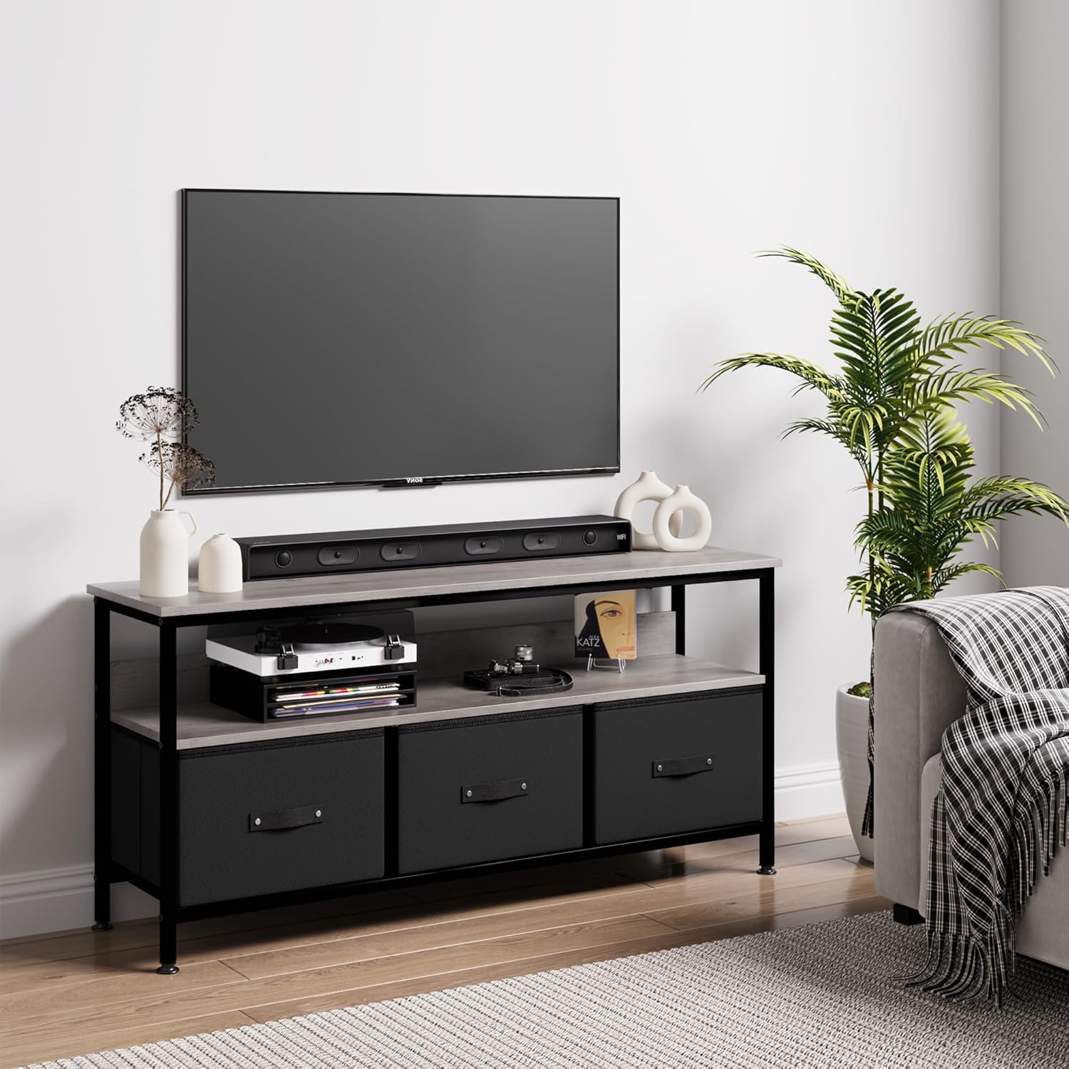 IDEALHOUSE Dresser TV Stand 55 Inch Entertainment Center with Storage TV Stand for Bedroom Small TV Stand Dresser with Drawers and Shelves, TV & Media Console Table Furniture for Living Room, Black