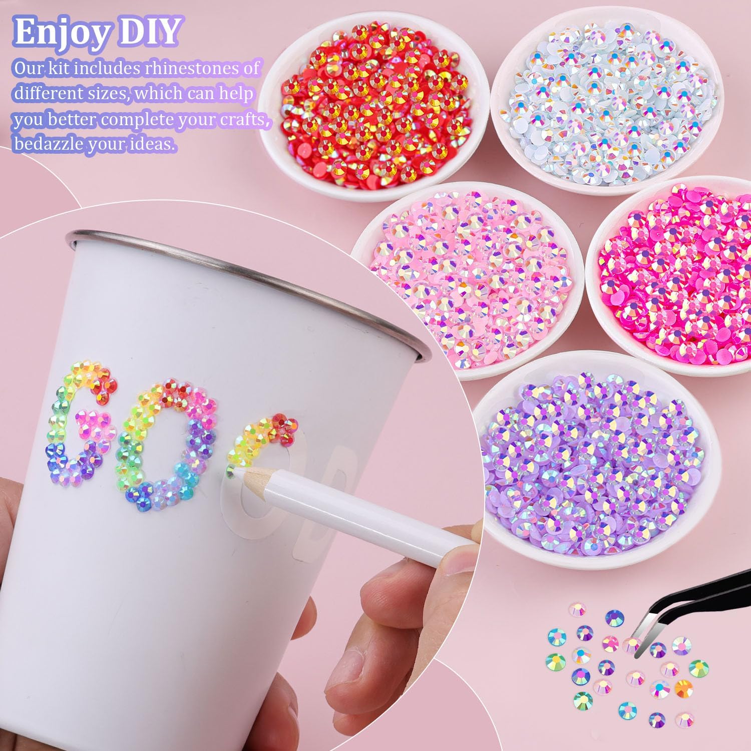 40000Pcs 40 Colors Jelly Rhinestones for Bedazzling, 3mm Multicolor Resin Flatback Gems for Diamond Art, Bedazzler Kit with 3Pcs 10ml B7000 Jewelry Glue for Crafting Book Shoes Nail Art - Image 3