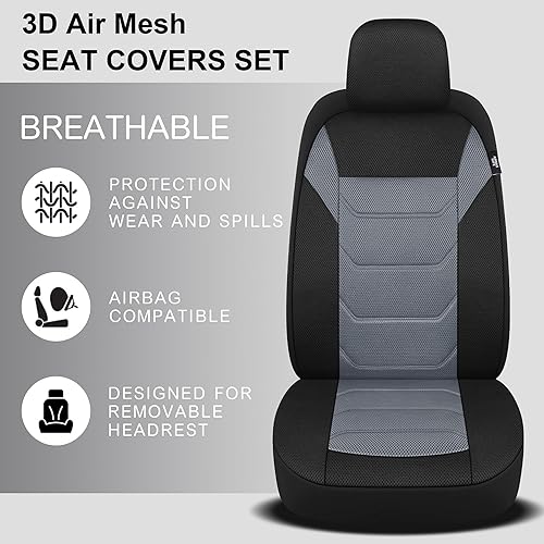 Miniatura 3 de Juego de fundas de asiento delantero de malla de aire 3D, lavables y transpirables, de tela de primera calidad, para interiores de automóviles,