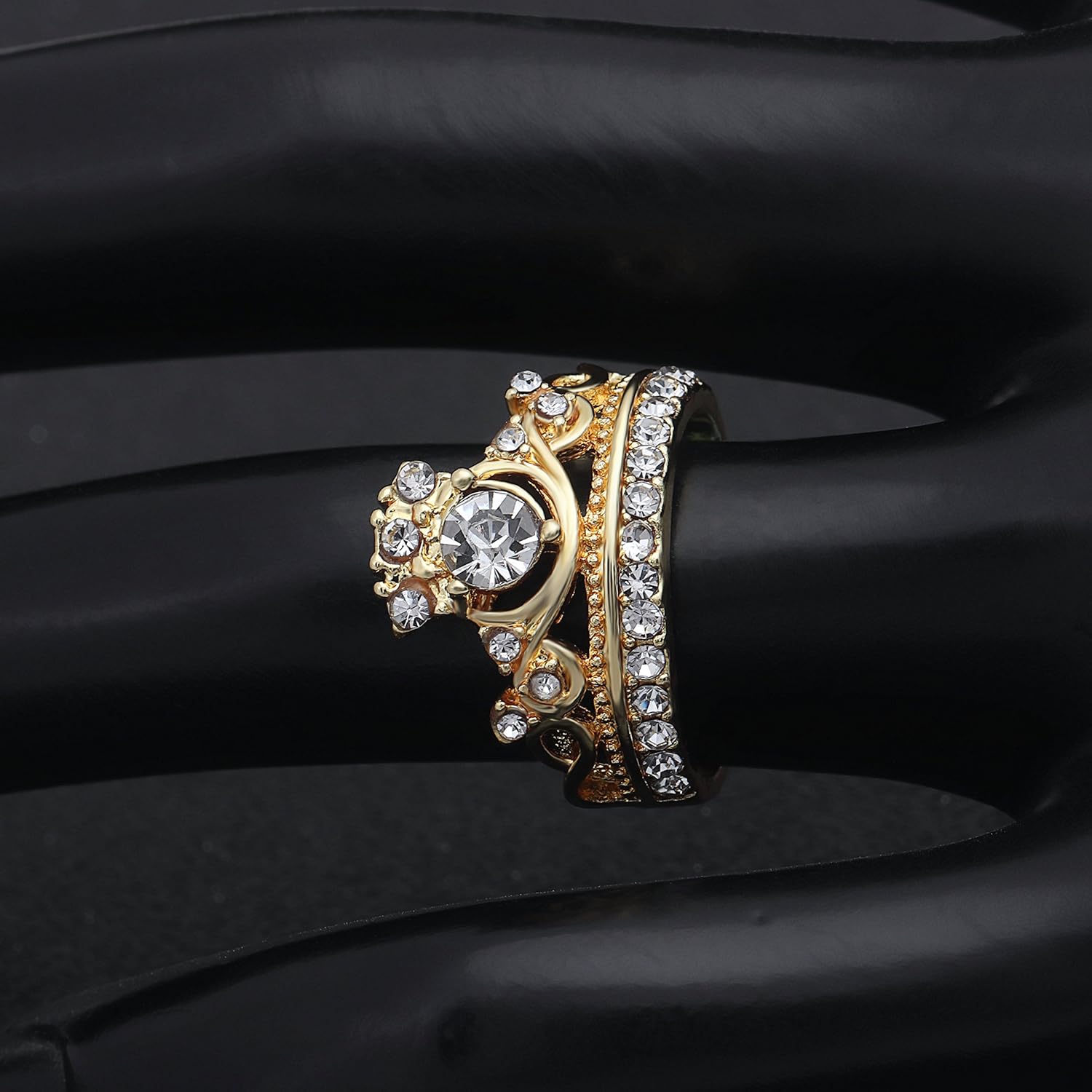 Leonor Crown Engagement Ring for Women by Ginger Lyne | Yellow Gold Plated Crystal Wedding Ring for Her | Bridal Jewelry for Wife or Girlfriend