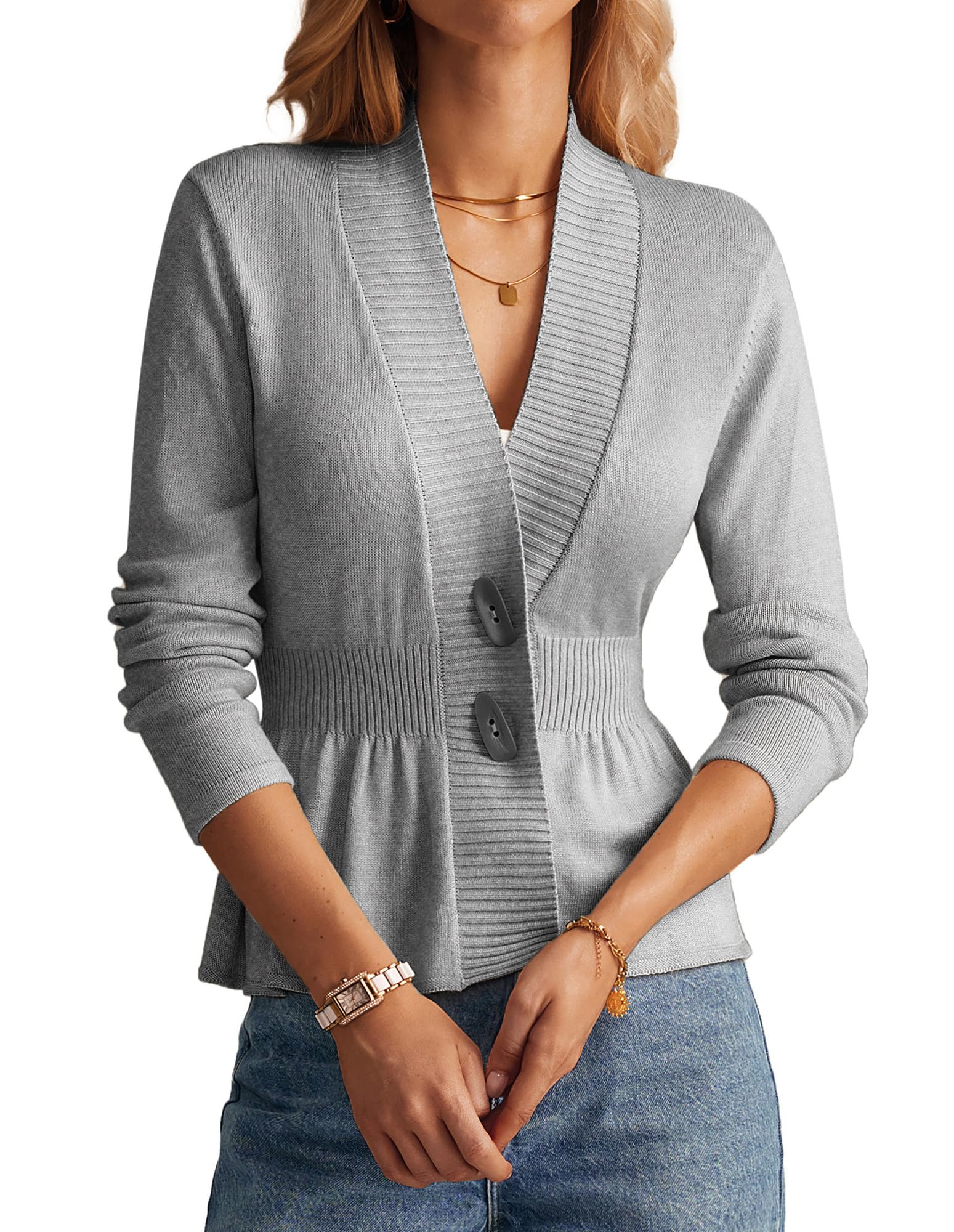 GRACE KARIN Women Cardigan Sweaters 2025 Fall Long Sleeve Cropped Sweater Coat Trendy Button Front Peplum Tops Lightweight