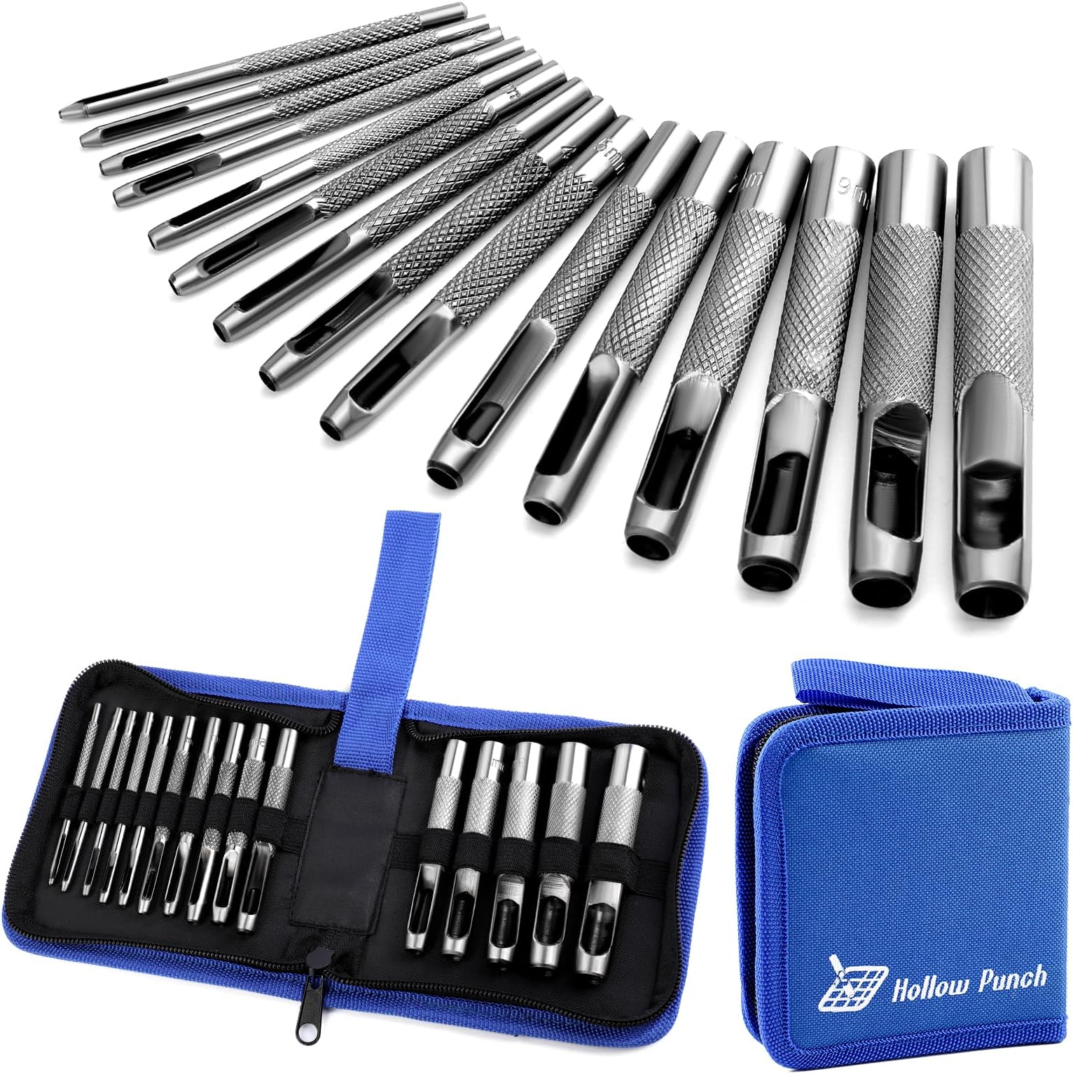 15 Pcs Leather Hole Punch,Hole Punch Set Round Steel Leather Craft Hollow Hole Punch,Hole Punch Tools for Watch Bands,Leather,Belts,Canvas,Paper (1mm to 11mm)