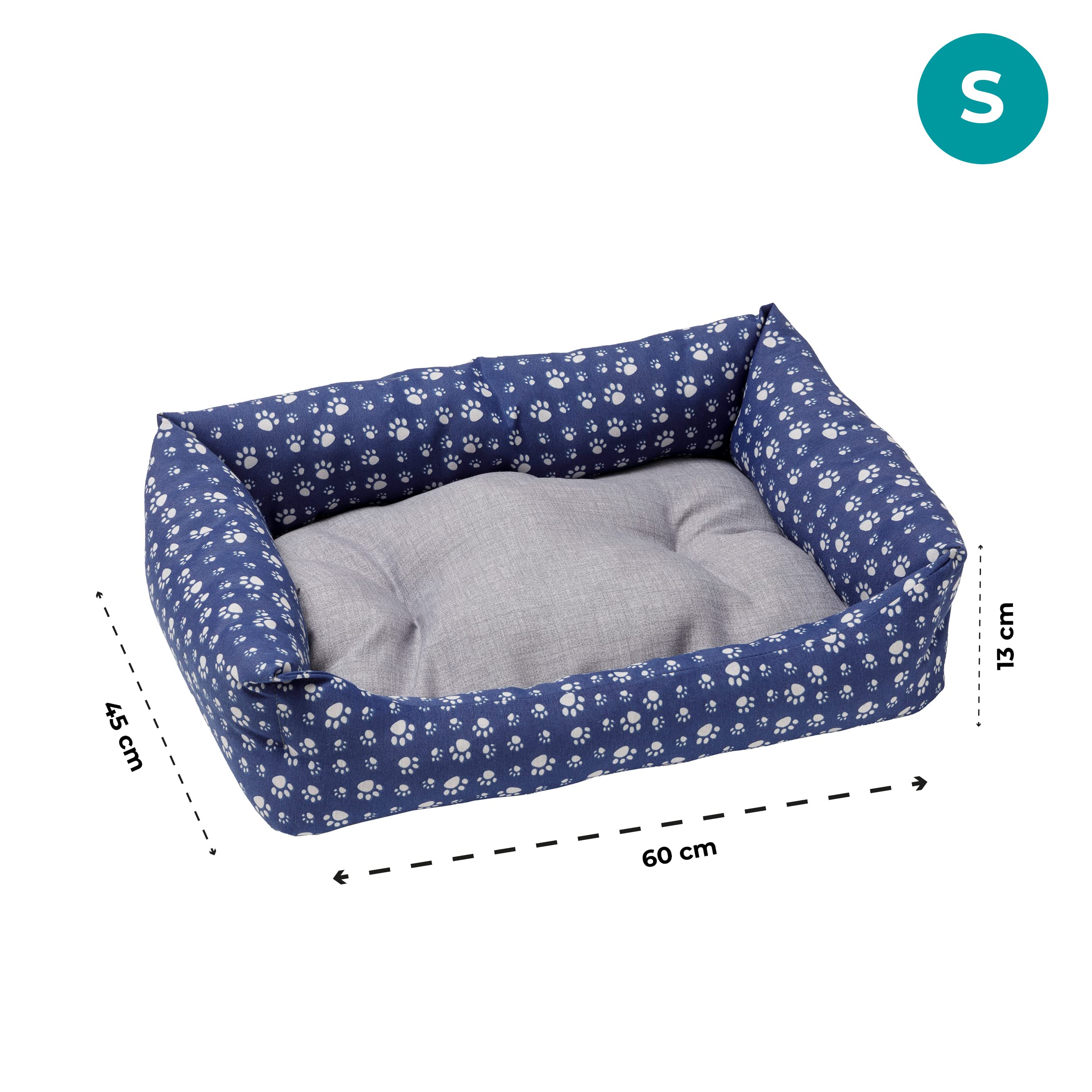 Baroni Home Cuccia per Cane in tessuto Taglia, Morbido Divano per Cani, Comodo, per Camera da Letto Salotto Corridoio, Lavabile (60x70 cm, Grigio e Zampine)
