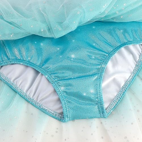 Miniatura 5 de EQSJIU Leotardo de baile de manga larga para niñas, vestido de ballet brillante con copo de nieve, tutú con falda tutú para niñas