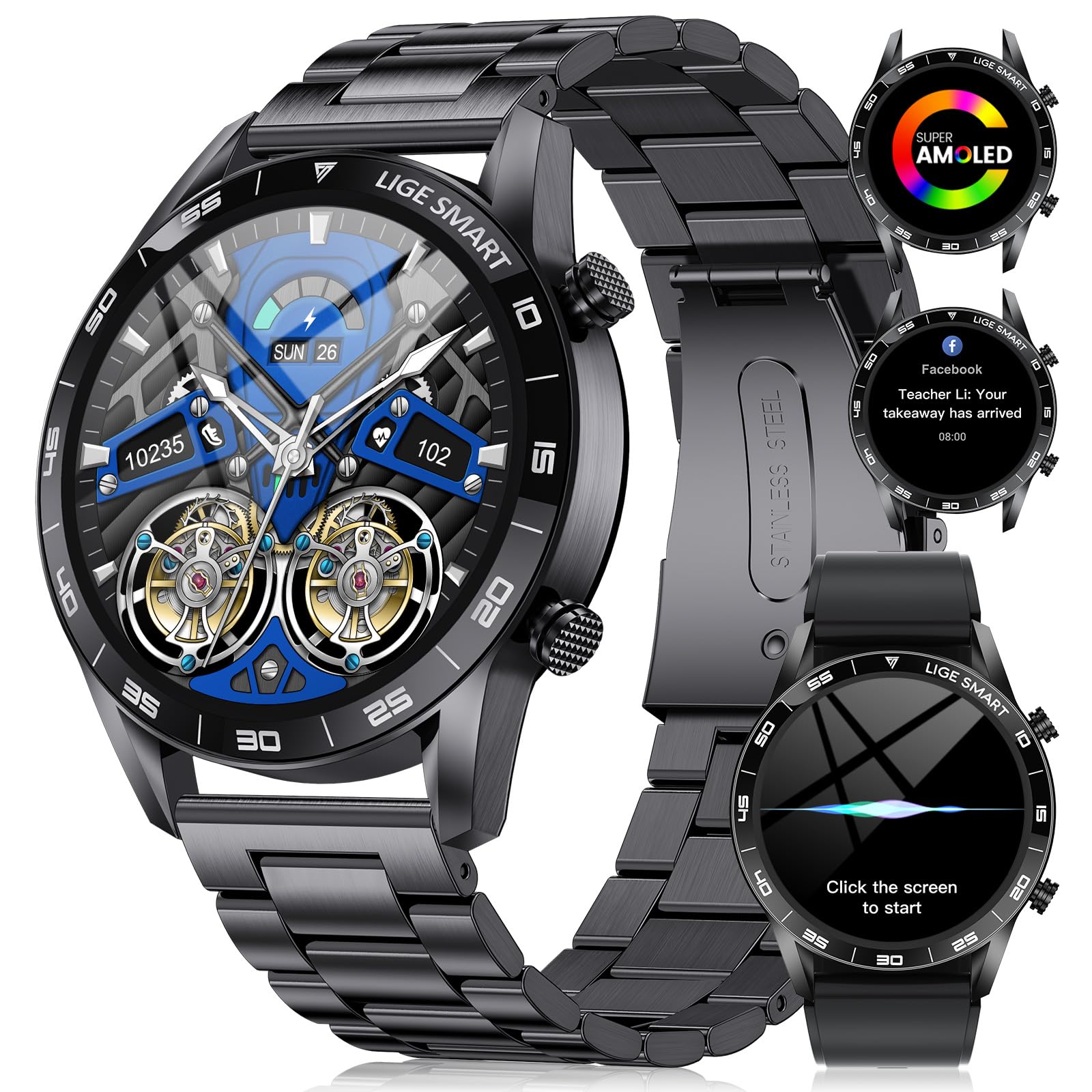 LIGE Smartwatch Uomo 1,43'' AMOLED, Effettua o Risposta Chiamate e Assistente Vocale, Orologio Smartwatch con Durata Batteria di 15 Giorni, 109 Modes Sportifs Fitness Tracker per Android iOS