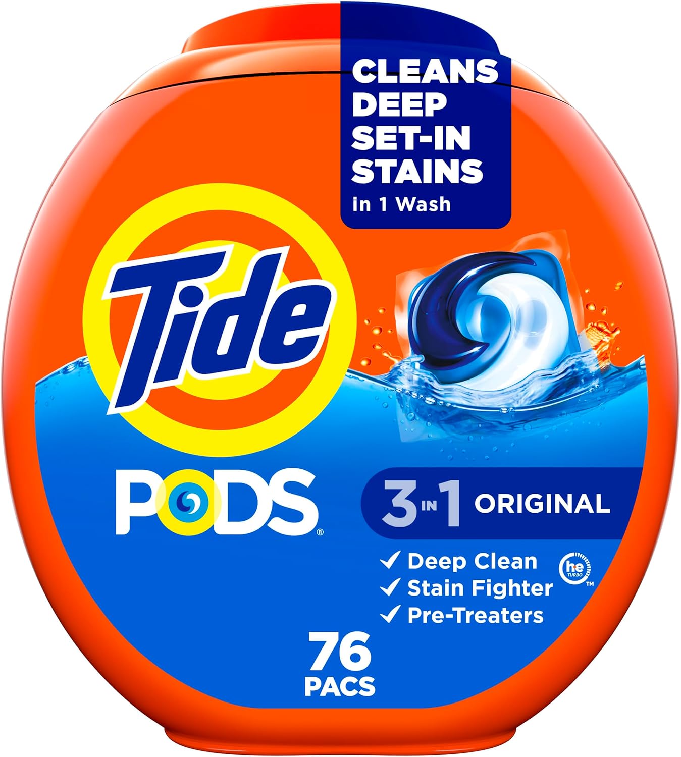 Tide PODS Liquid Laundry Detergent Soap Pacs, Powerful 3-in-1 Clean in One Step, He Compatible, Original Scent, 76 Count