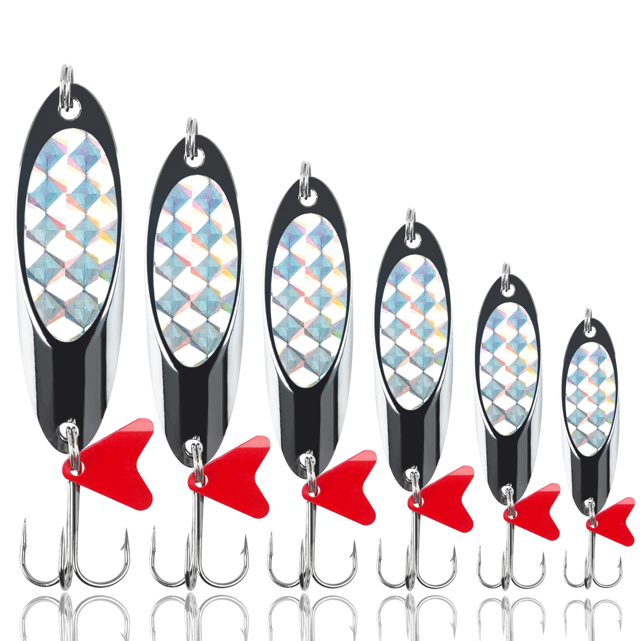 Angellöffel, Köder, Jiggen, Gießen, Forellenlöffel, Hartmetalllöffel, Angelköder mit Drillingshaken für Barsch, Forelle, Zander, Lachs, Salzwasser, Süßwasser