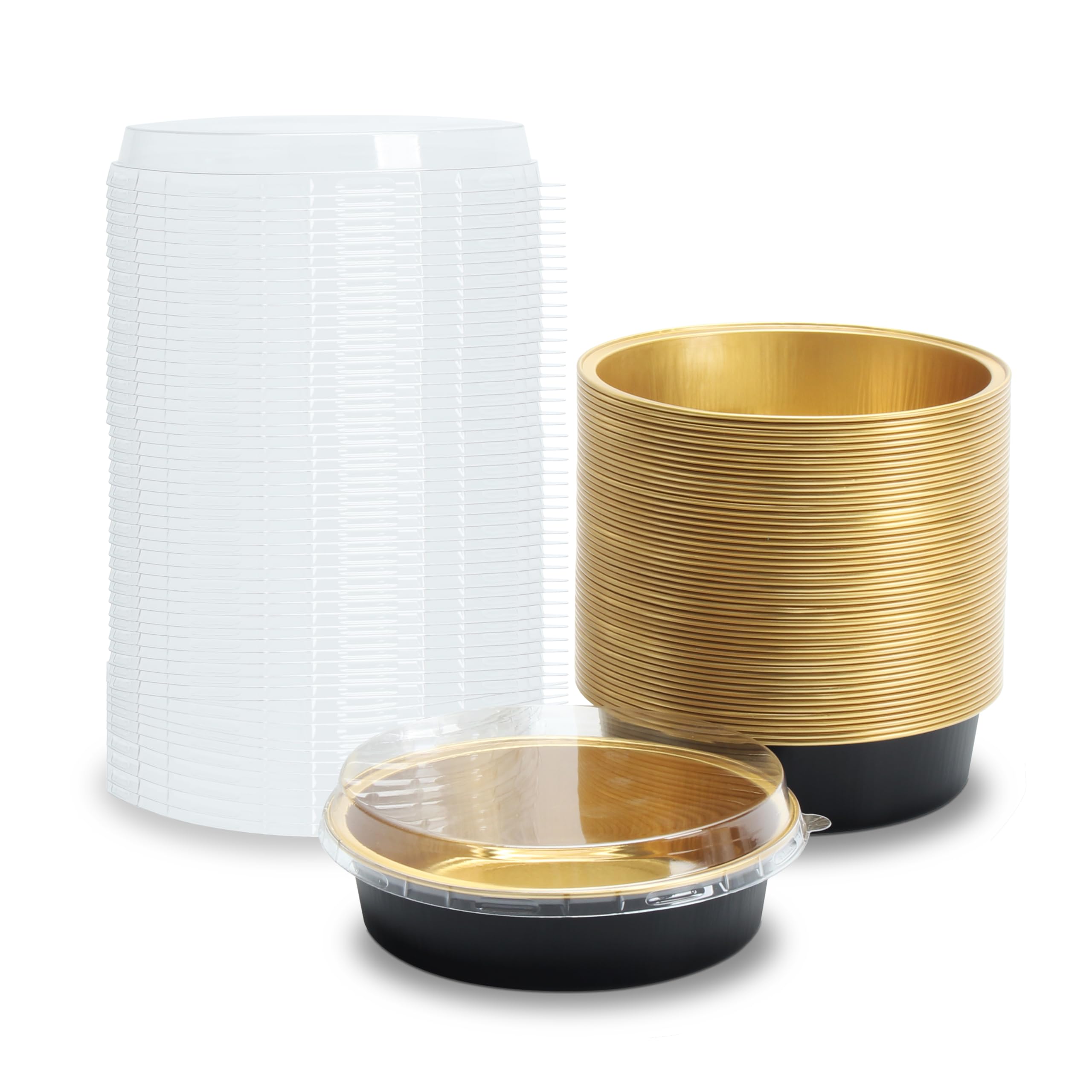 Mini Cake Pans with Clear Lids, 7.2oz 50Pcs Black Creme Brulee Cups for Muffin, Disposable Aluminum Cupcake Pans for Party, Birthday