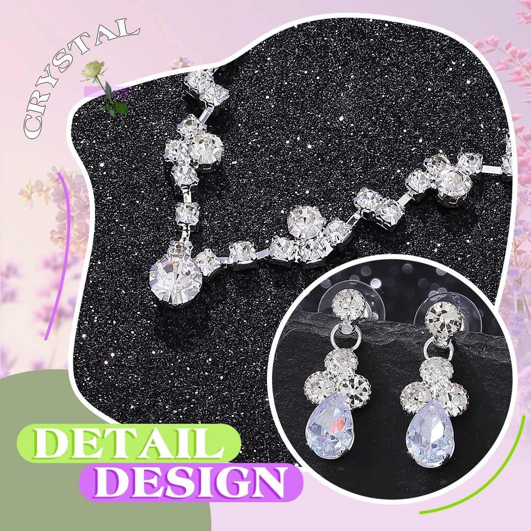 JEAIRTS Rhinestone Wedding Jewelry Sets Silver Sparkly Bracelet Earrings Bling Crystal Prom Necklace Jewelry Set for Women - Image 5