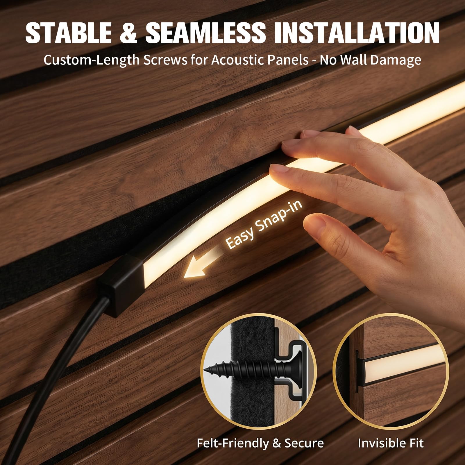 LED für Akustikpaneele — 40/60/90cm*2 Warmweiß Dimmbar LED Akustikpaneele Beleuchtung, selbstklebende Lichtleiste mit Touch-Sensor für Akustikpaneele, TV-Wand, Schränke, Kleiderschränke
