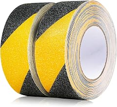 CHUANGSEED 2 Rolls Heavy Duty yellow and black Anti Slip Tape 50mm x 10m High Traction strong grip Tape Self Adhesive Safety Non Skid Traction Tread Warning Tape (Black&yellow) (Black yellow)