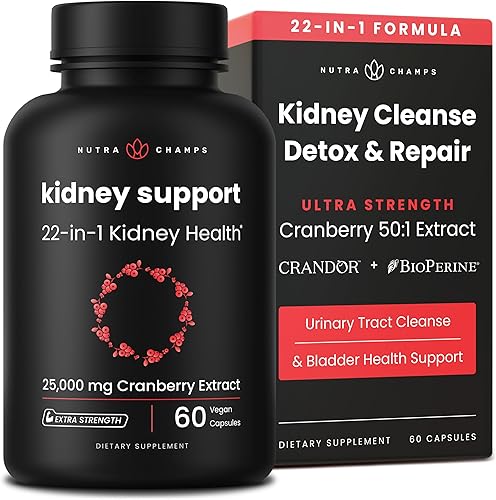 Kidney Cleanse Detox | Suplemento de apoyo renal 22 en 1 | Extracto de pastillas de arándano de 25,000 mg | Fórmula premium de reparación y descarga