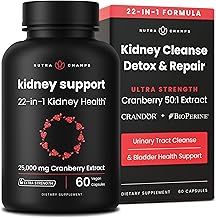 Kidney Cleanse Detox | 22-in-1 Kidney Support Supplement | 25,000mg Cranberry Pills Extract | Extra Strength Repair & Flush Premium Formula | Urinary Tract Health for Women & Men | 60 Vegan Capsules
