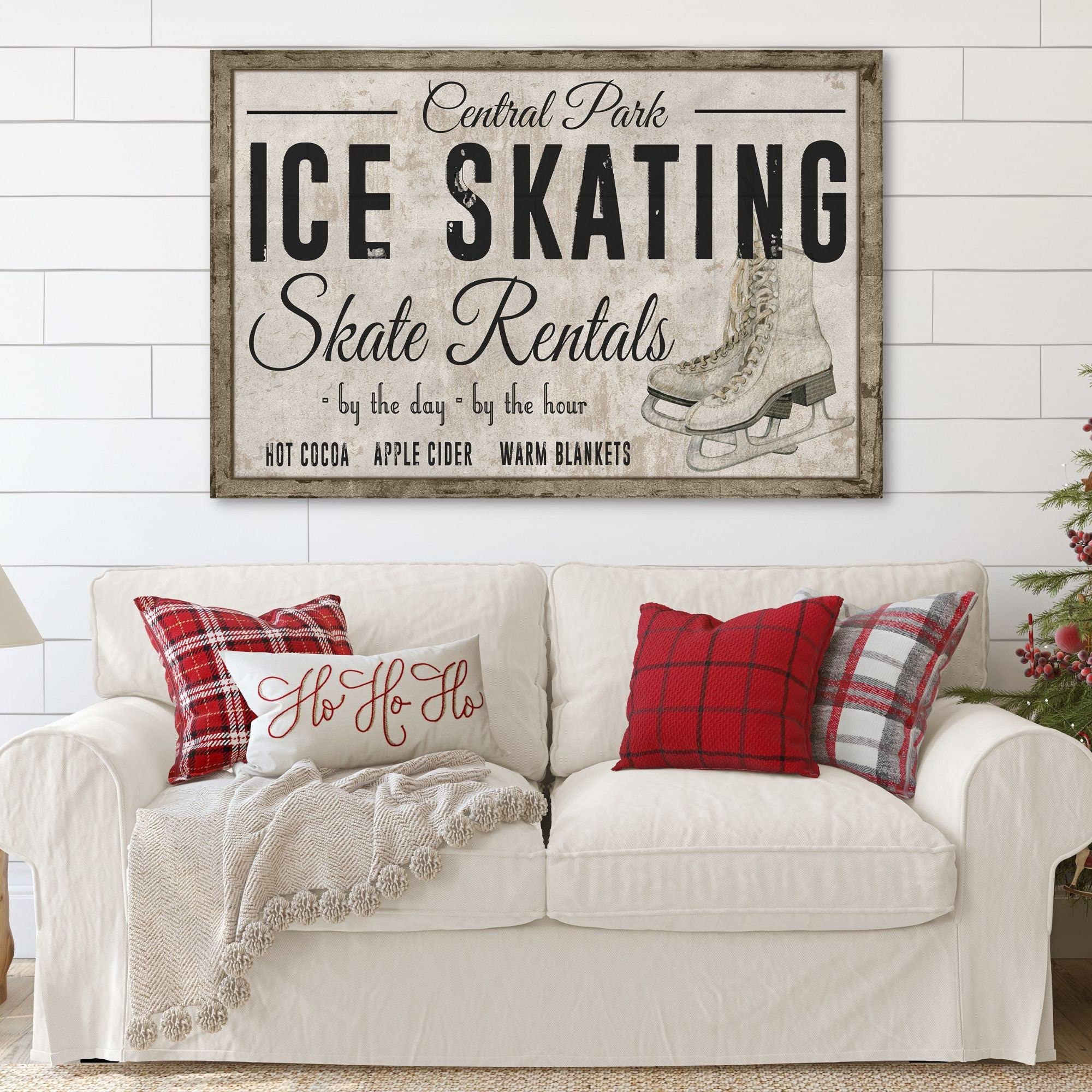 Central Park Ice Skating, Skate Rentals Sign, Retro Winter Decor Metal Sign Vintage Kitchen Signs Wall Decor Funny Tin Signs Bar Decorations Art Poster 8x12 inch