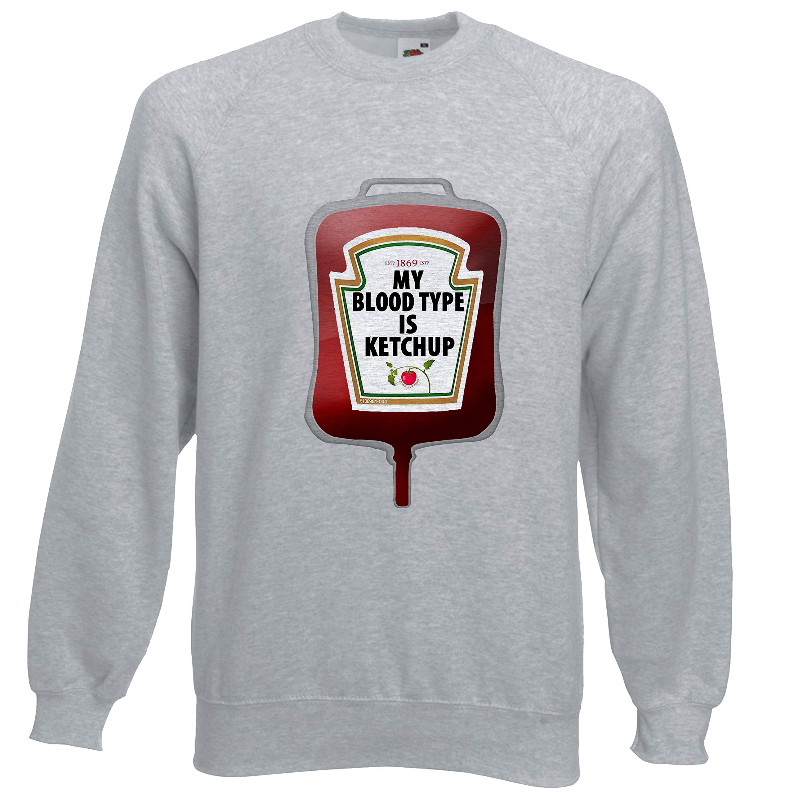 Viper My Blood Type Is Ketchup Tomato Sauce Funny Sweatshirt (GREY, L)