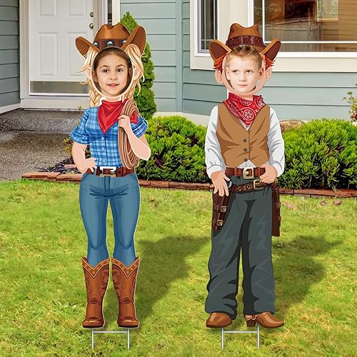 Miniatura 6 de Capoda Decoraciones de fiesta occidental, 2 piezas de accesorios para fotos de pareja de vaqueros, letreros con temática del oeste con estacas para