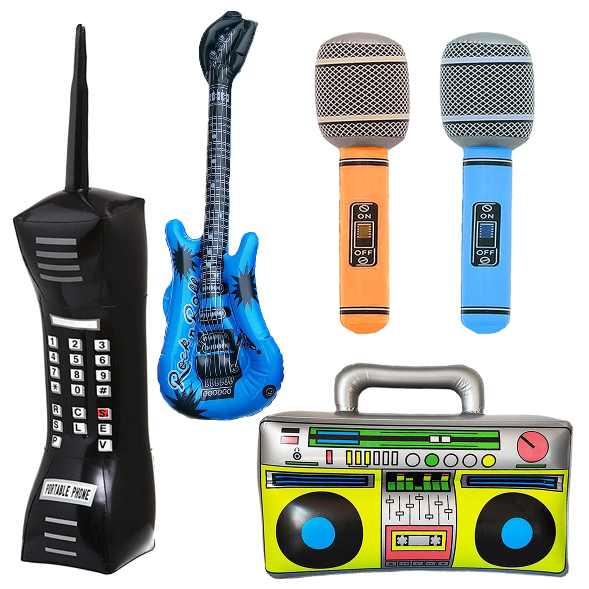 3-teiliges Aufblasbares Rock-Star-Set – Boombox, Handy & Mikrofon, Für 80er/90er Partys