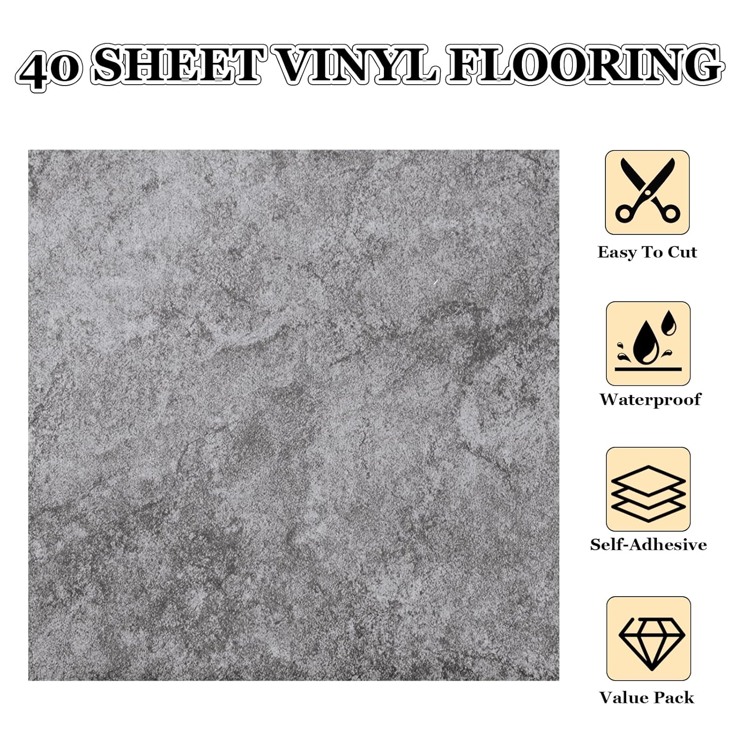 AKOLAFE 40 Sheet Vinyl Flooring 12 x 12 Peel and Stick Floor Tile Waterproof Clearance Vinyl Floor Tiles Marble Grey Self Adhesive Floor Tiles Sticky Laminate Flooring for Bathroom Kitchen Basement RV
