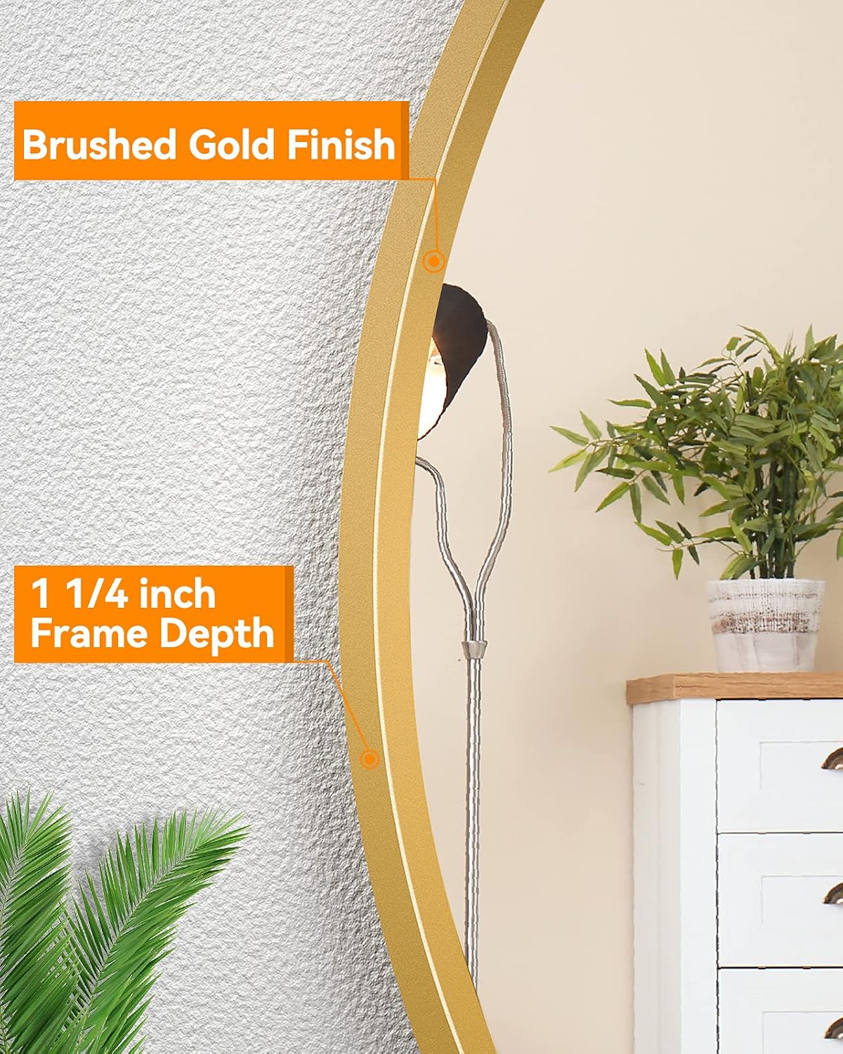 X Home 16 Inch Round Mirror, Gorgeous Circle Mirror with Gold Metal Frame for Wall, Bathroom, Vanity, Modern Style