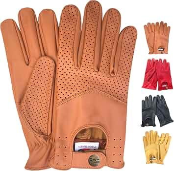 Gants Cuir Homme PSS - Conduite Vintage, Perforés, Sans Doublure (Noir, Rouge, Camel)