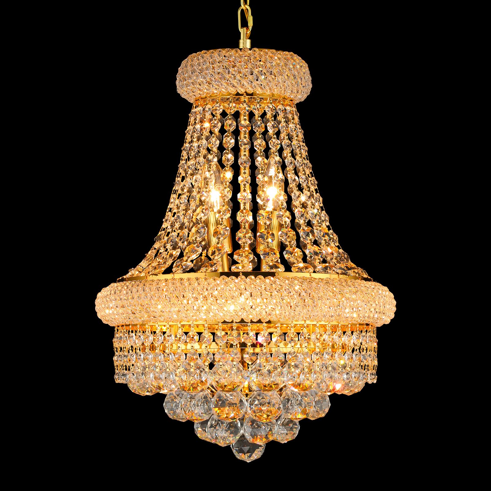 Senlaitop Crystal Chandeliers for Dining Room Light Fixture, 6 Lights Gold Luxury Empire Style K9 Crystal Chandelier, Hanging Ceiling Lighting Fixture for Hallway Dining Living Room Bedroom Kitchen