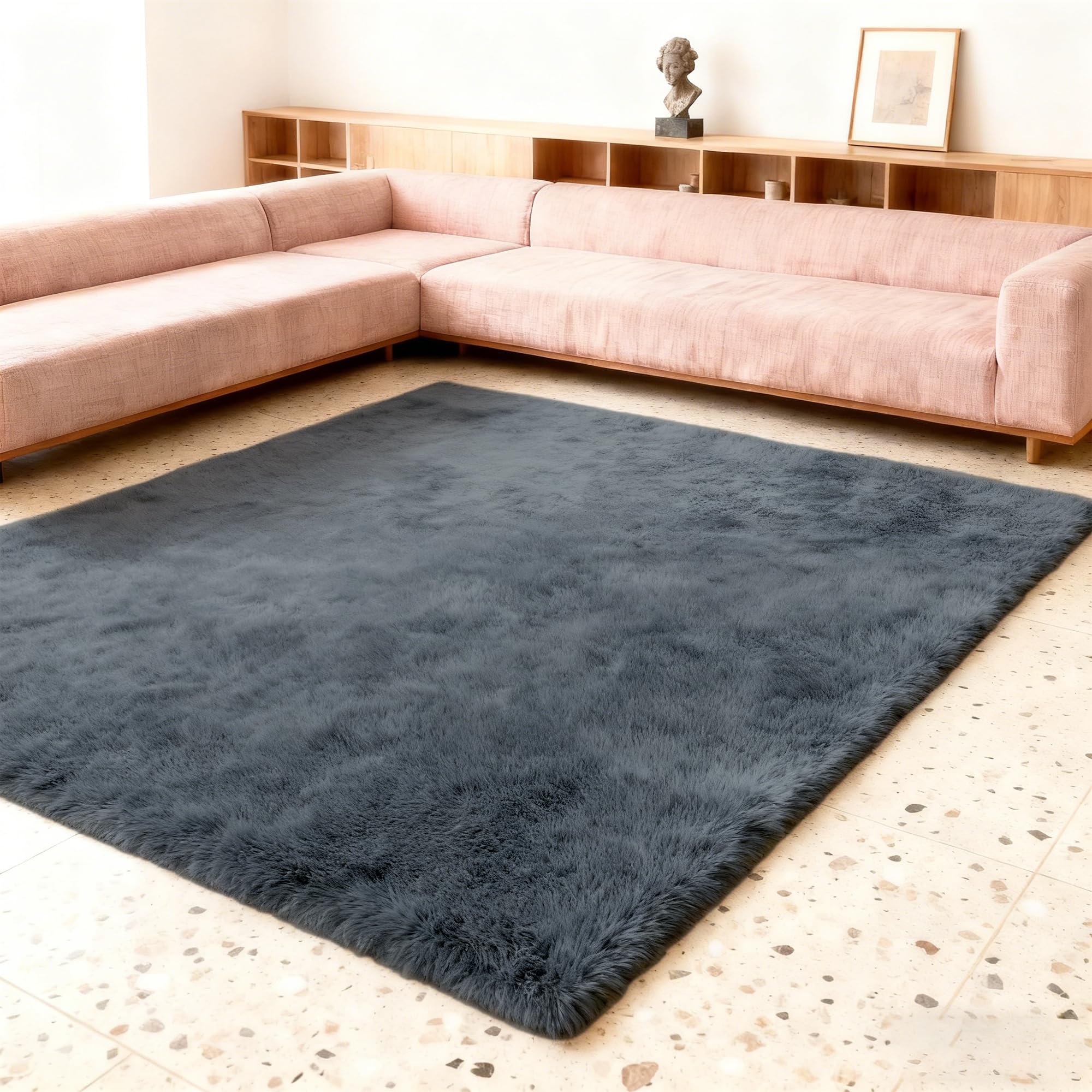Nowoczesny ciemnoszary dywan 220 x 270 cm - miękki, antypoślizgowy dywan do salonu i sypialni, idealny wystrój pokoju dziecięcego, łatwe do czyszczenia rozwiązanie podłogowe do domu