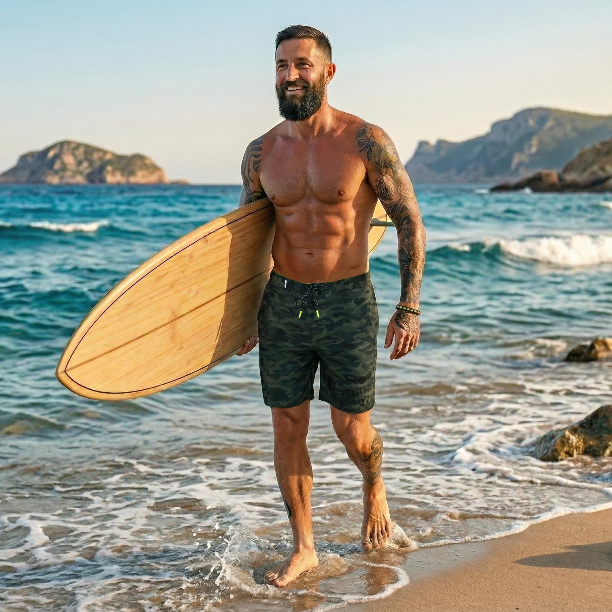 ROCK-IT Apparel® Herren Camouflage Boardshort Männer Badeshorts Badehose für den Strand Größen S-3XL Camo Grün und Grau