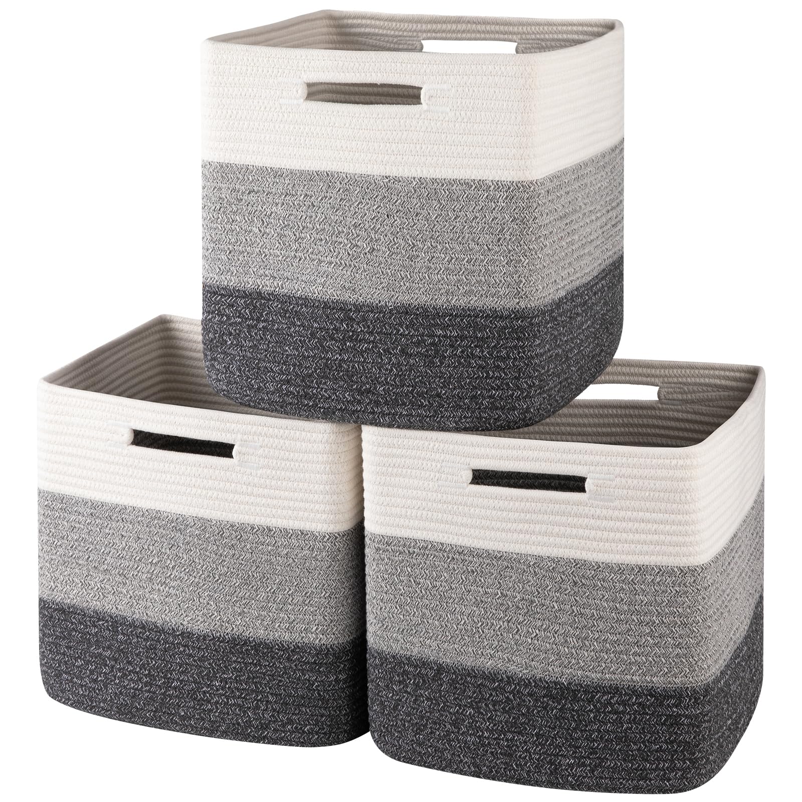 OIAHOMY 13 Kallax Inch Cube Storage Bins, 3-Pack Cotton Rope Woven Baskets for Organizing, Kallax Insert Storage Baskets for Shelves, Baby Nursery,