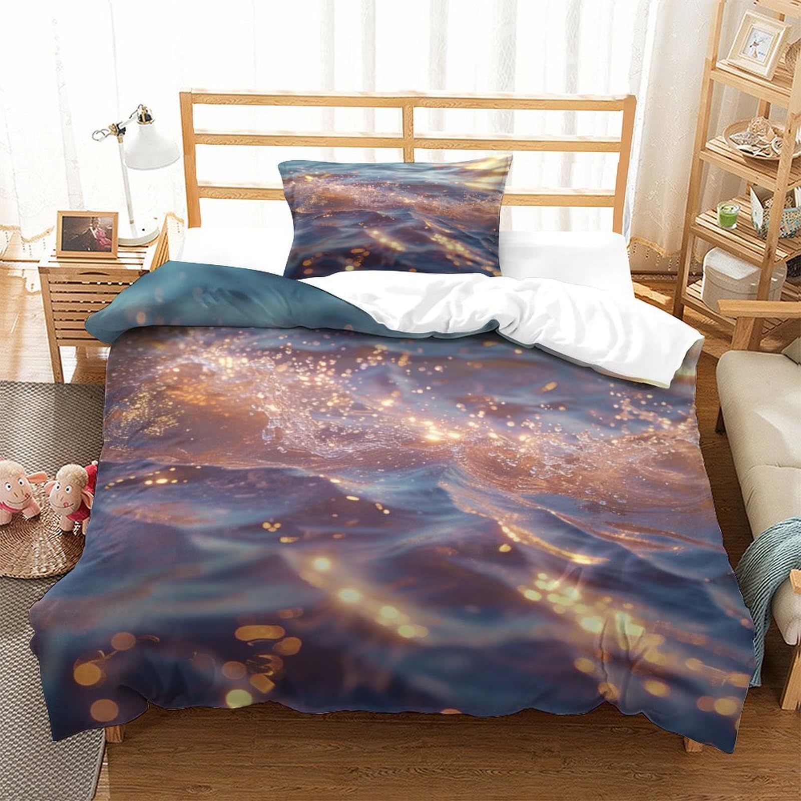 P1s9u7w5y Water Ripple-7 3D Printed Starry Night Sky 3Pcs Microfiber Romantic Duvet Cover Set Dream Landscape Bedding Set Single（135X200cm）