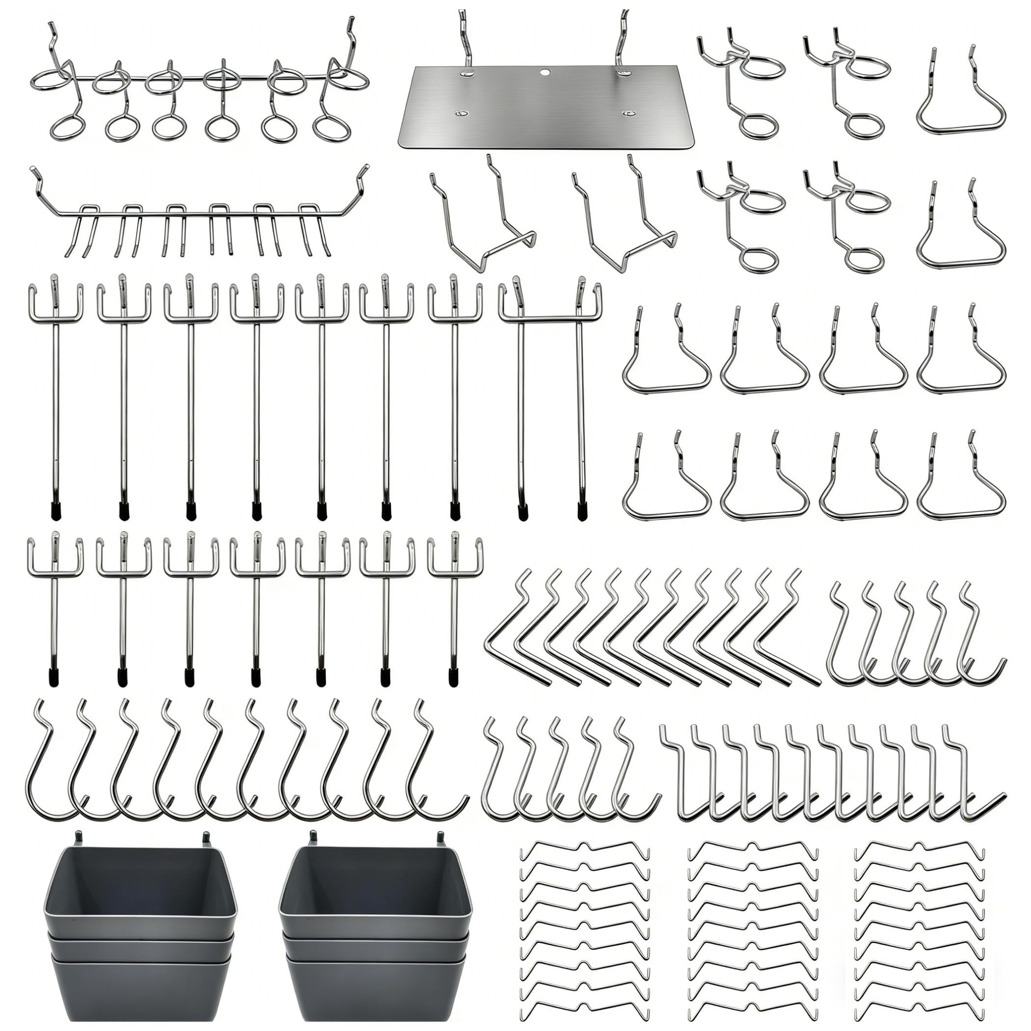 Frimoony Argent Pegboard Hooks Assortment, Plastic Bins, Peg Locks, For Organizing Tools, 140Pcs