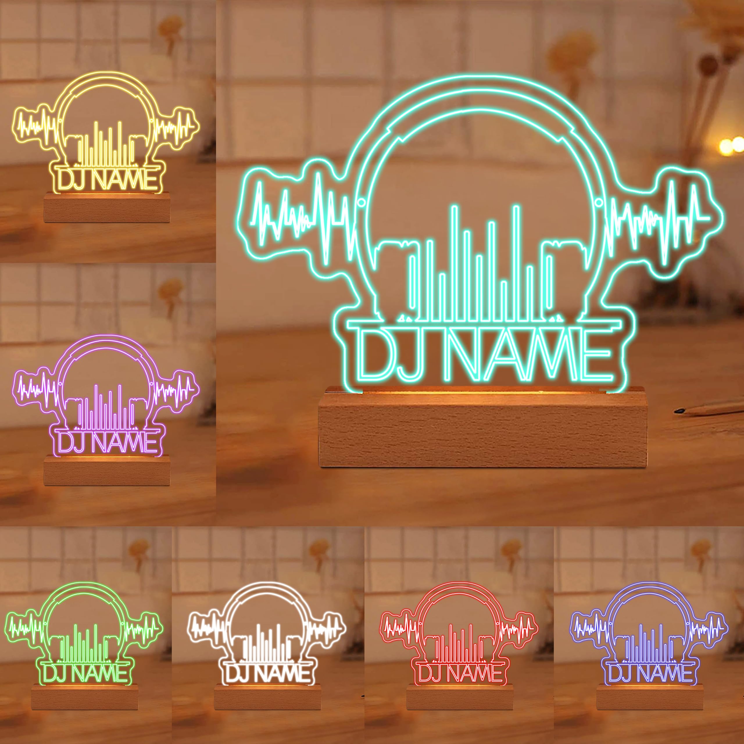 Custom Name 3D Microphone and Headphone Lamp Personalized Acrylic Night Light Unique Musician Gift Music Lover's Custom 3D LED Lamp Musical Decor Multicolor LED Earphone Night Light for DJ Music Lover