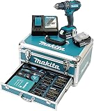 Makita DHP482RFX9 Impact Drill 18 V / 3.0 Ah 2 Batteries Plus Charger in Aluminium Case, Petrol Blue, 96-Piece Accessory Set - 1