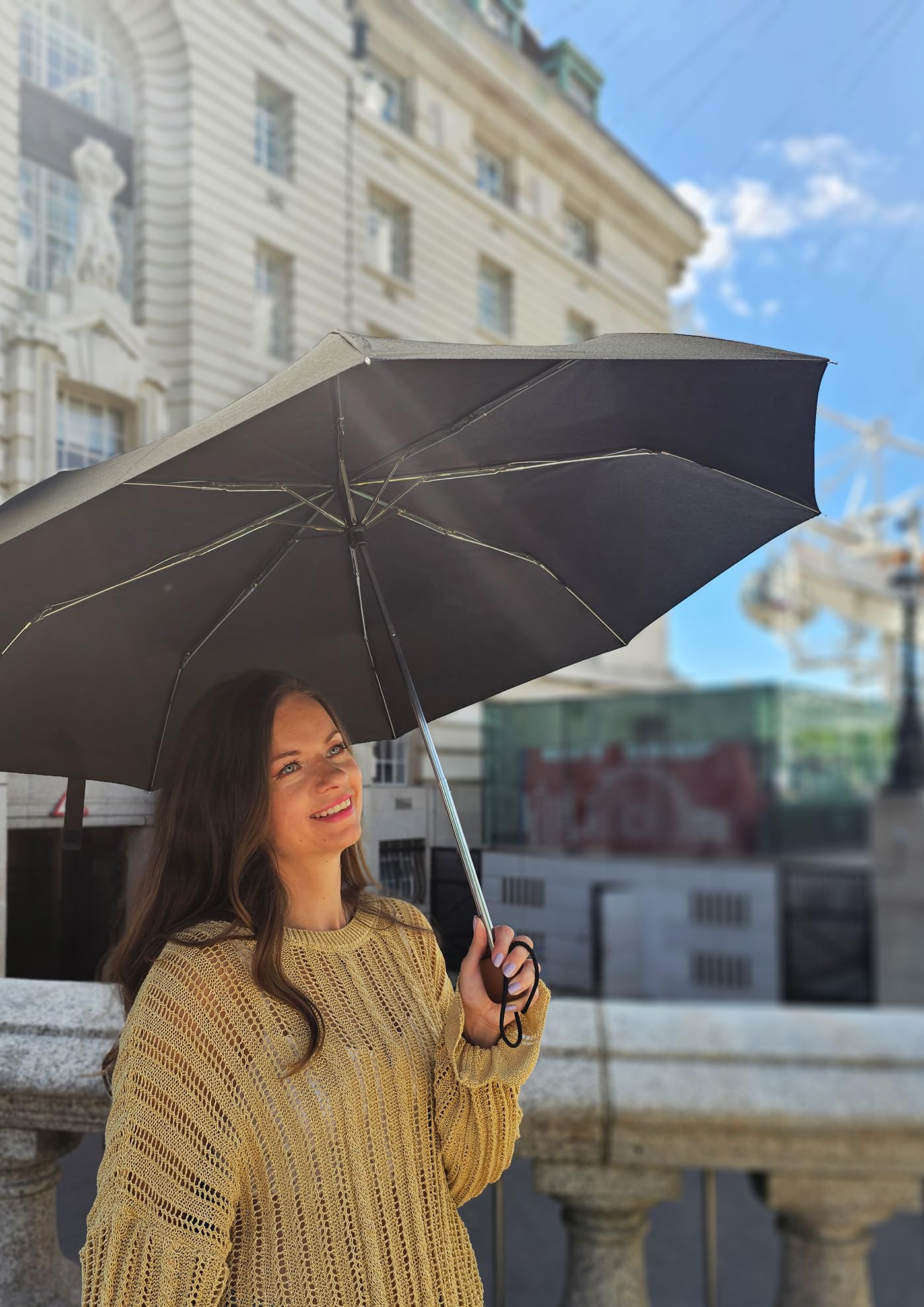 Fulton Fulton Stowaway Deluxe czarny unisex parasol dla dorosłych, Czarny deluxe, Jeden rozmiar, Składany parasol