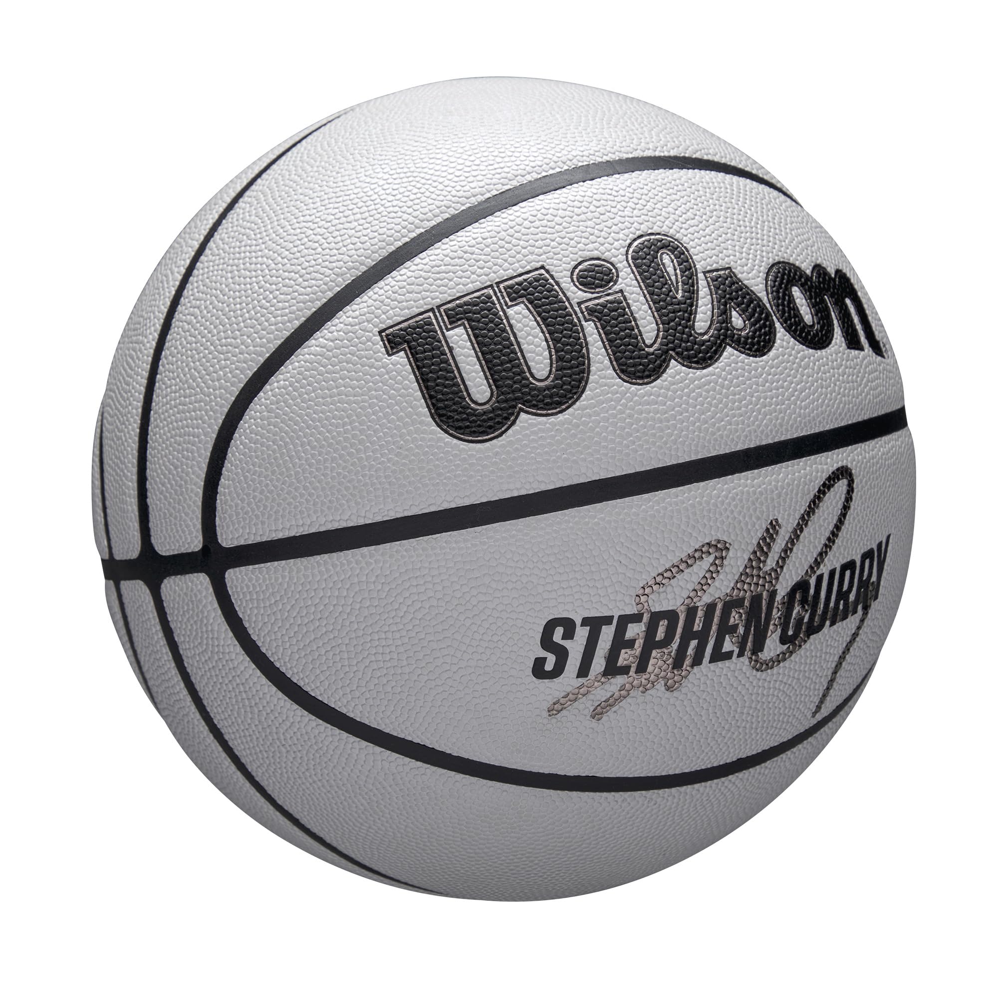 Wilson NBA Player Icon UV Basketball, Stephen Curry Design, Mit UV-Schutz und Pure Feel Textur, True Grip Beschichtung und zuverlässiger Bounce, Farbe: Grau, Größe: 7
