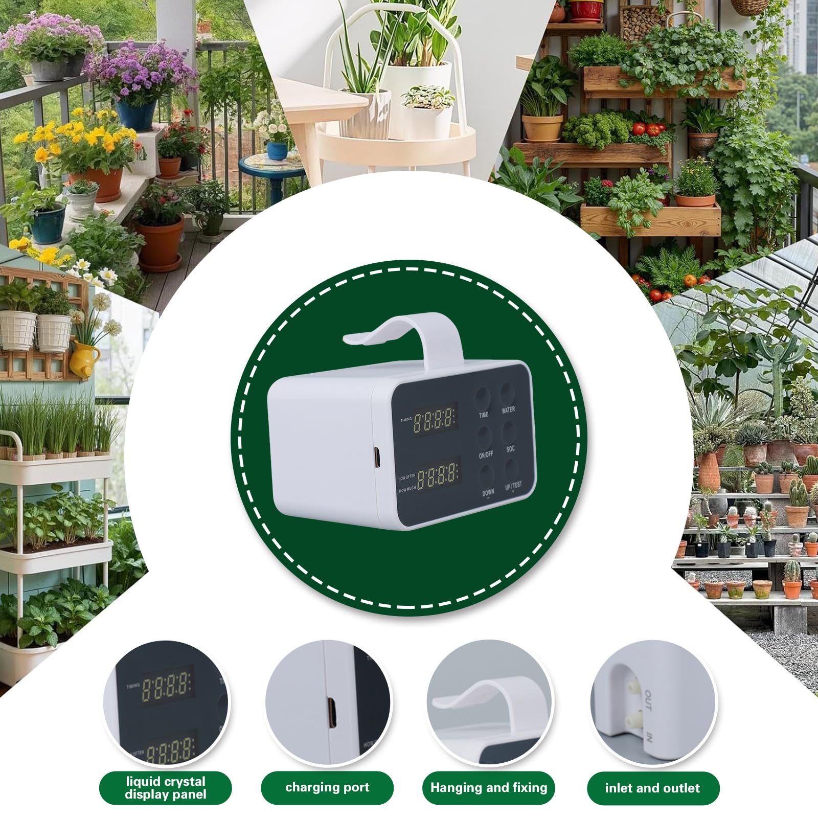 Programmatore di Irrigazione, Dotato di Timer Irrigazione e Funzione Antisifone, Questo Impianto Irrigazione Terrazzo per Vasi è Ideale per Balconi e Giardini, 15 Vasi