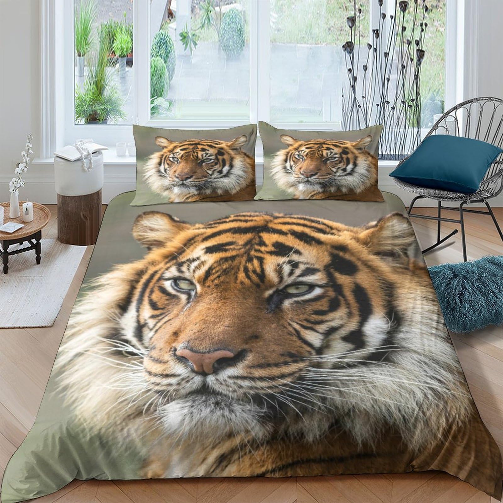 Ctjqhvkz Style-9 3D Printed Tiger Face Fitted Sheet Microfiber Bed Cover Realistic Wild Animal Pattern For Bedroom Dorm Mattress Decor Single（135X200cm）