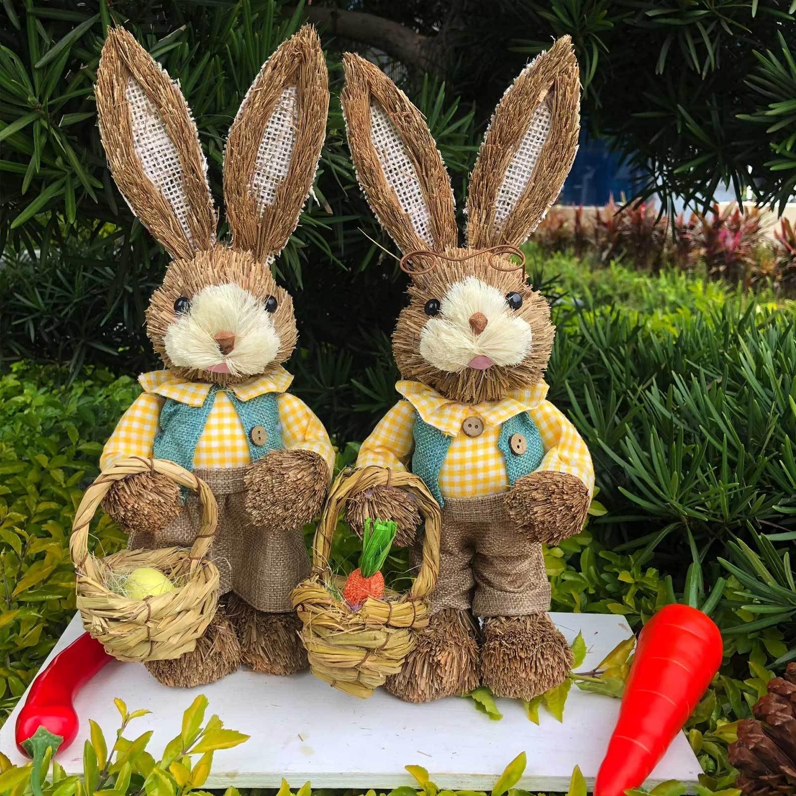 LALAFINA Coniglietti Pasquali in Paglia 2 Pezzi, Decorazioni da Giardino e Casa, Figurine di Coniglio Adorabili di Cotone, Perfette per Decorazioni di Pasqua